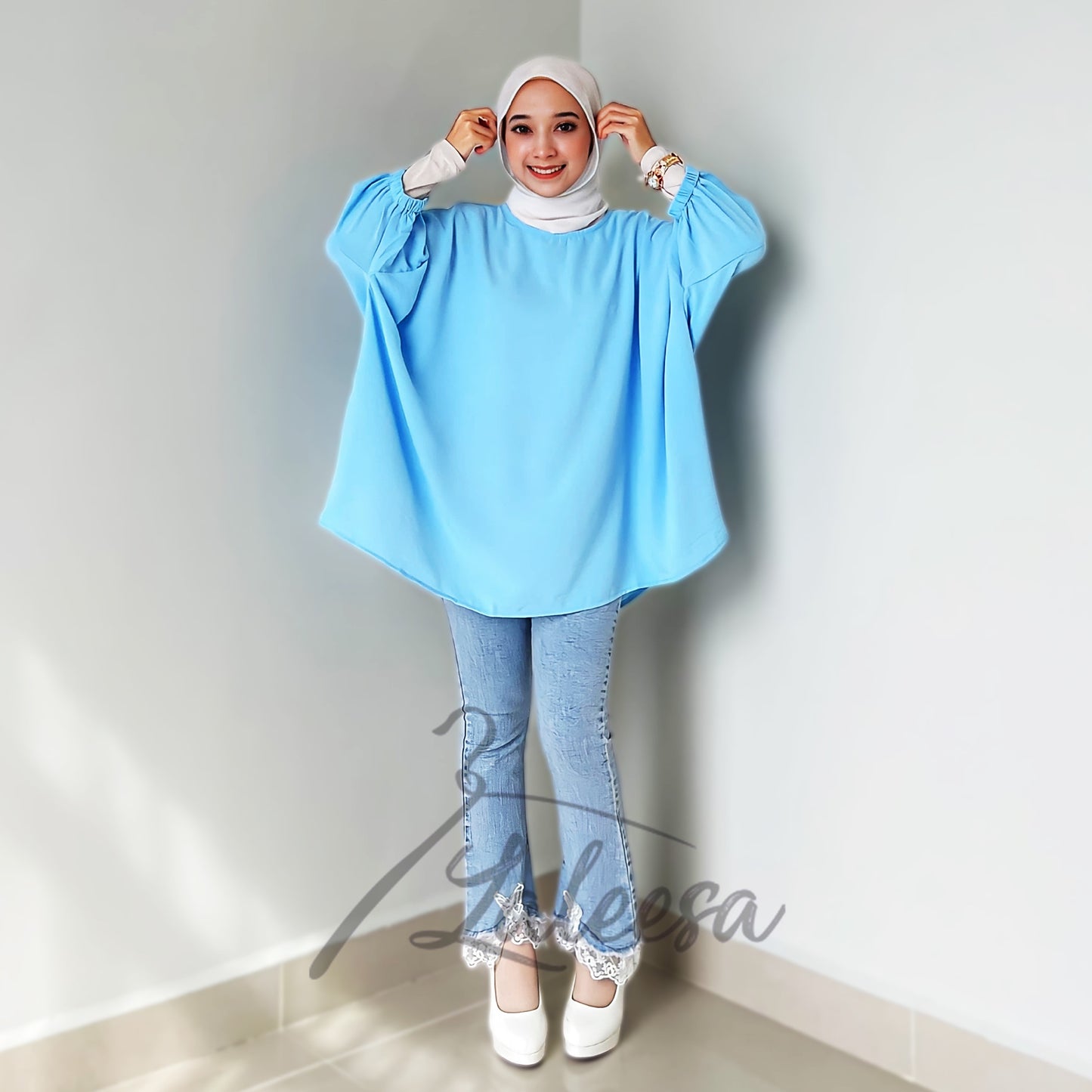 LALEESA TB469439 BLOUSE KAUREEN Irregular Hem Retro Blouse Muslimah Blouse Women Blouse Plus Size Baju Raya 2024