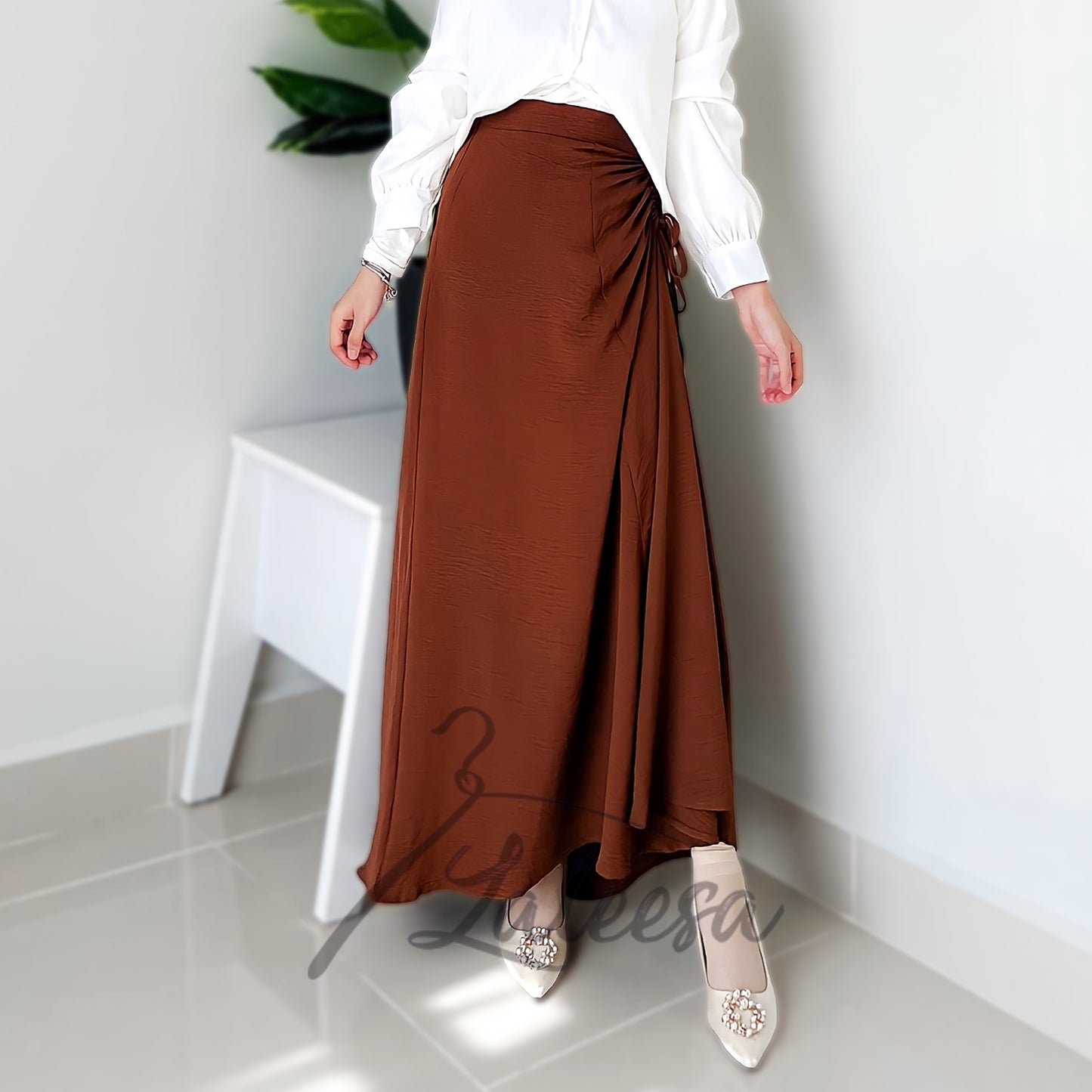 LALEESA SKIRT WAHEEDA PS659639 <Ironless Series> (Ironless) 2 Way Wear Plicated Drawstring Skirt Muslimah Skirt Labuh