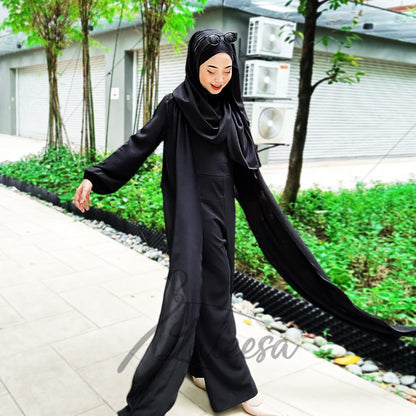 LALEESA (Jumpsuit + Cardigan) SW840820 SET FAYONA 2 Piece Belted Jumpsuit Dress Muslimah Plus Size Baju Raya 2024