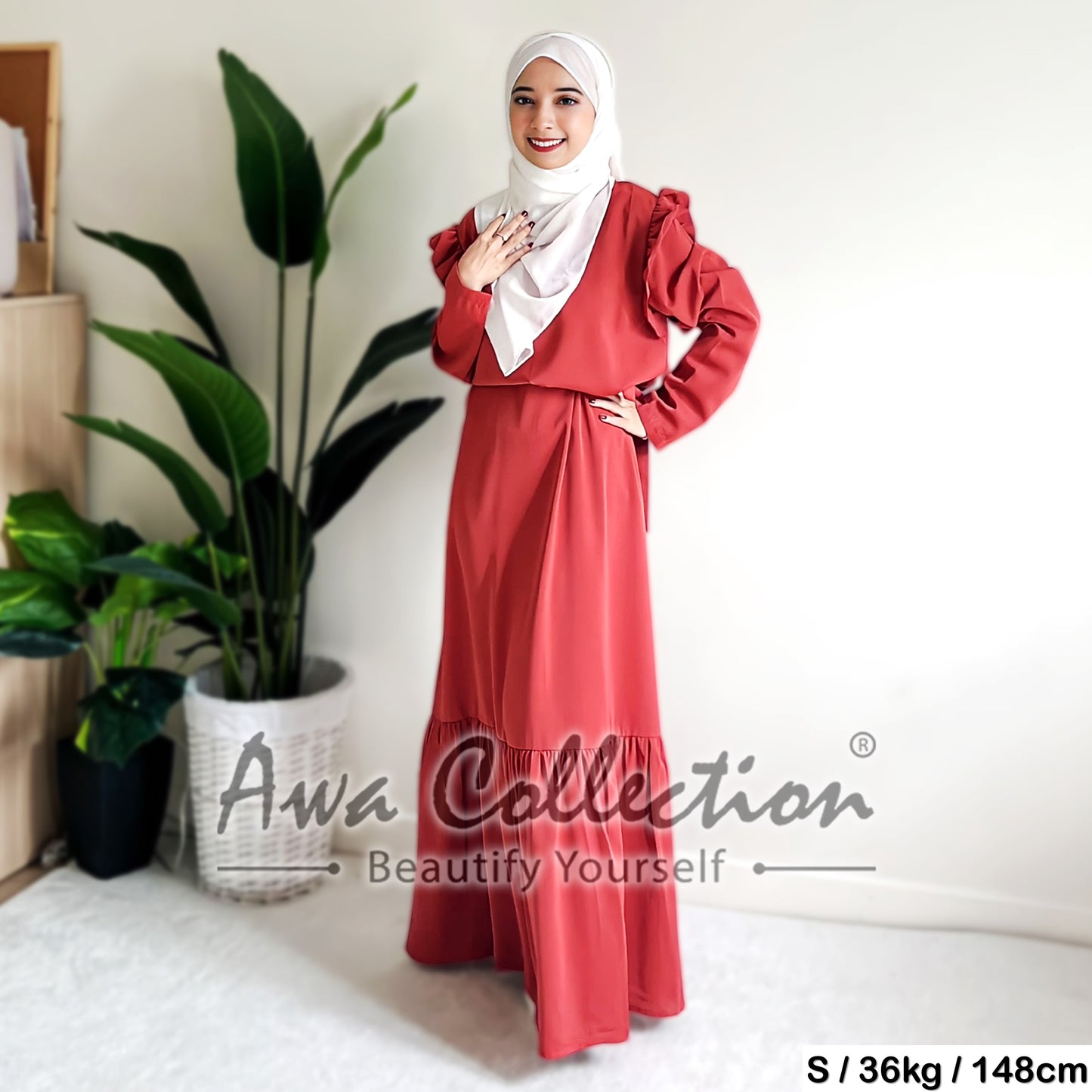 LALEESA Awa Collection DA110190 DRESS WANIA Frilled Sleeve Belted Dress Muslimah Dress Women Dress Baju Raya 2024