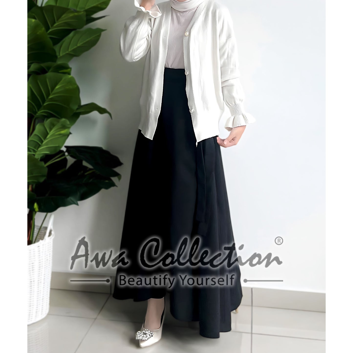 LALEESA Awa Collection BA509529 SKIRT TAMANNI Vintage Asymmetric High Waist Casual Long Skirt Muslimah Skirt Labuh