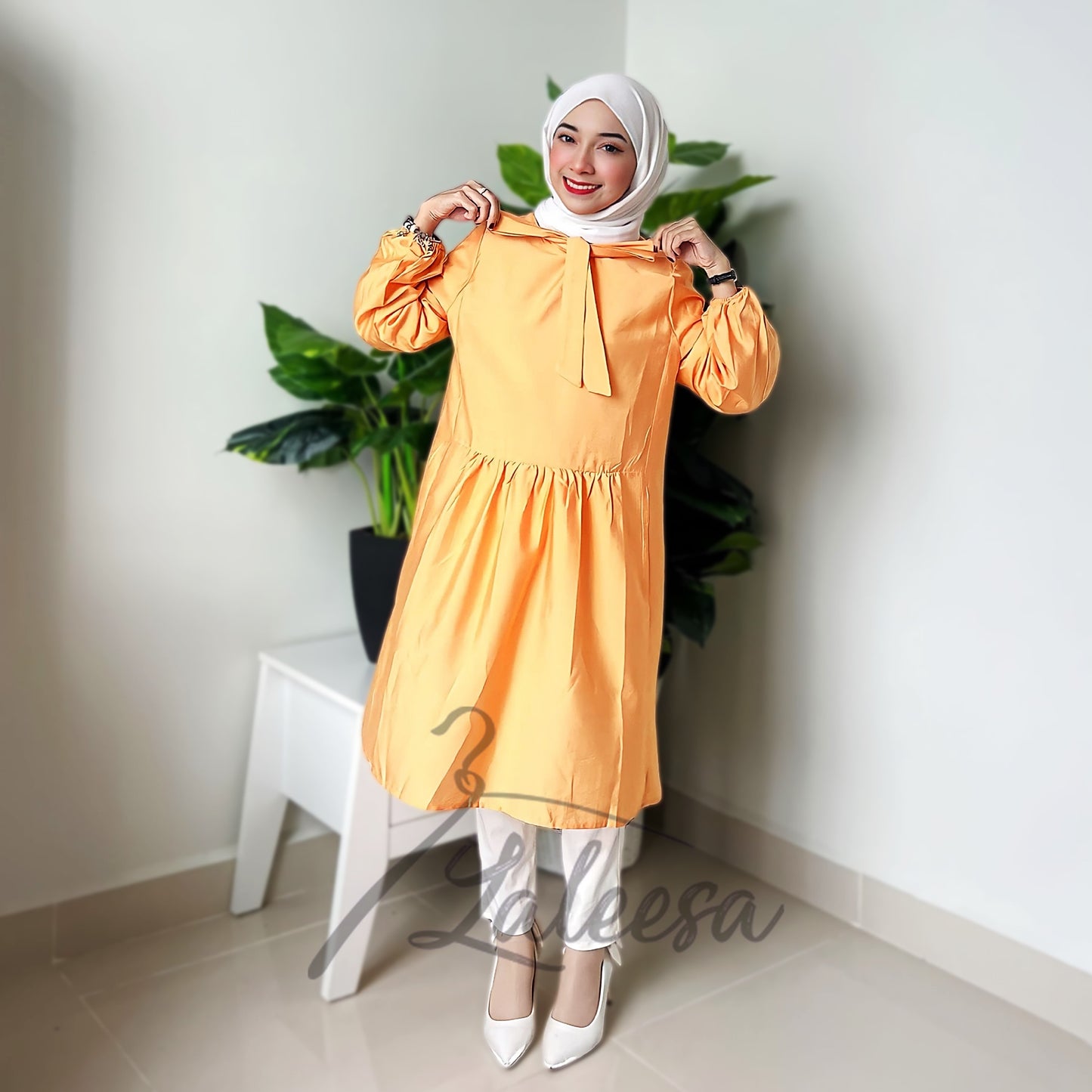 LALEESA TB441451 BLOUSE NABEEHA Plain Color Tie Collar Blouse Muslimah Blouse Women Blouse Plus Size Baju Raya 2024