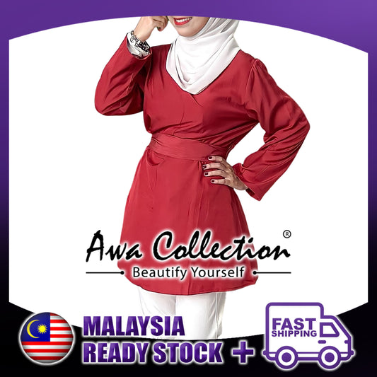 LALEESA Awa Collection TA303371 BLOUSE AFREEDA 3/4 Sleeve Women Bow Blouse Muslimah Blouse Women Blouse Baju Raya 2024