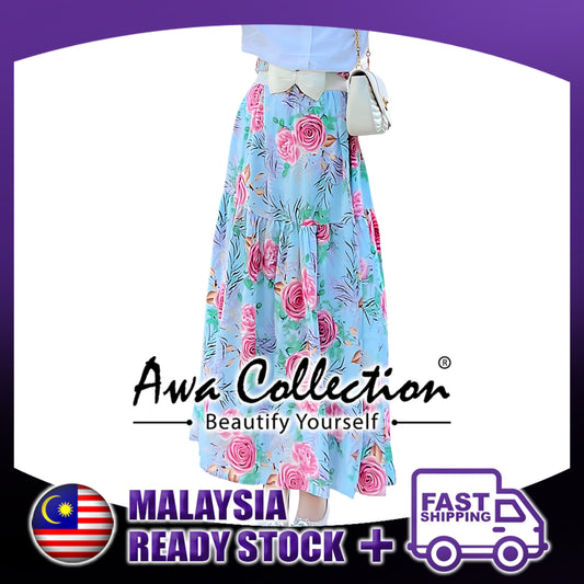 LALEESA Awa Collection BA508538 SKIRT SARWARI Floral Printed Elastic High Waist Swing Hem Skirt Muslimah Skirt