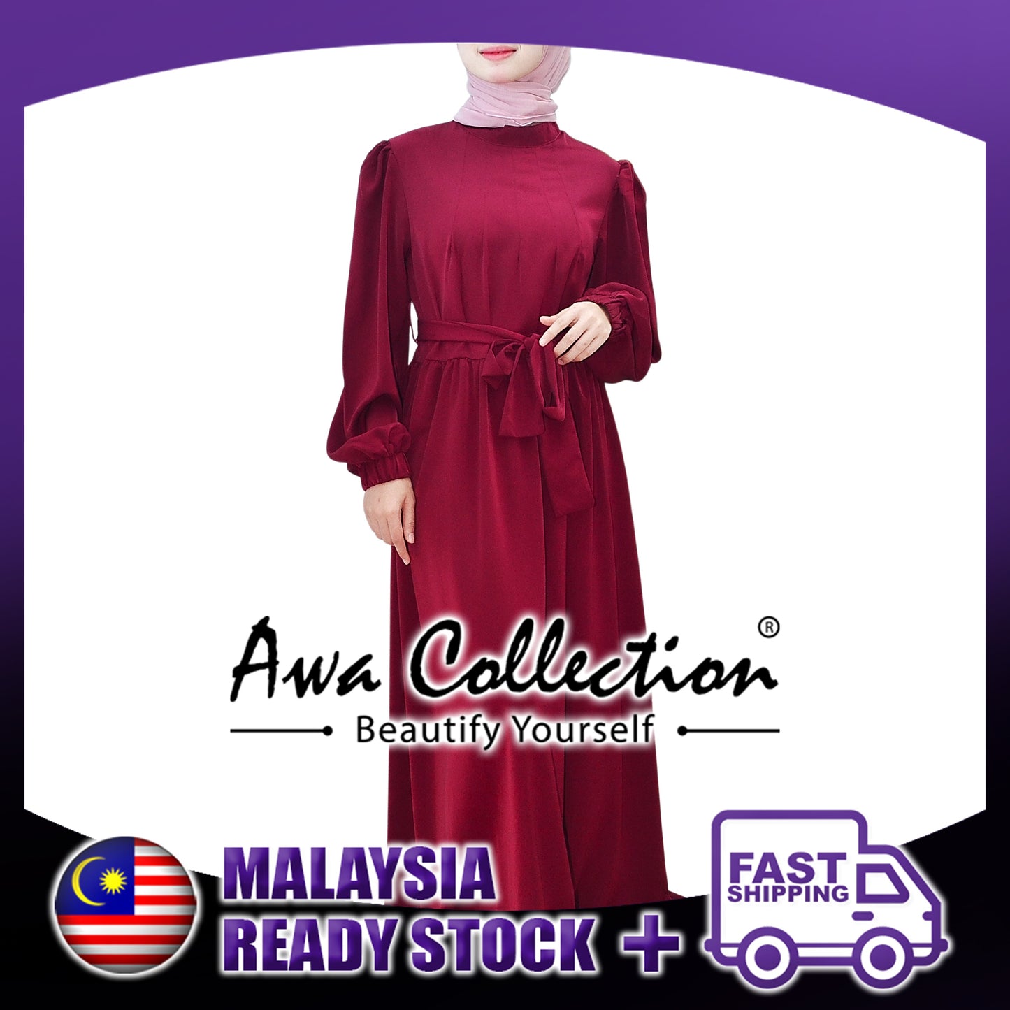 LALEESA Awa Collection DA111101 DRESS ZAHEERA High Neck Puff Sleeve Dress Muslimah Dress Women Dress Baju Raya 2024