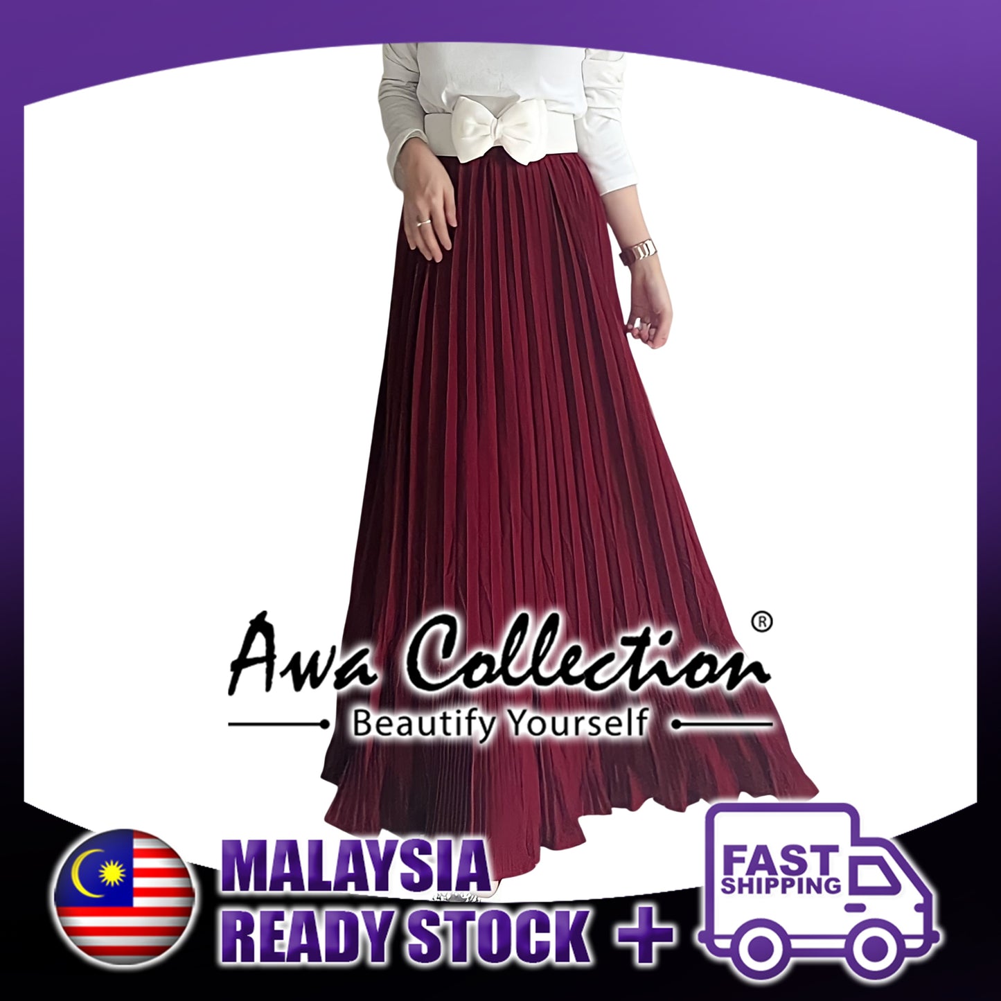 LALEESA Awa Collection BA502592 SKIRT KANEEZAH Ruffle Pleated Skirt Muslimah Skirt Labuh Skirt Pencil Skirt Kembang