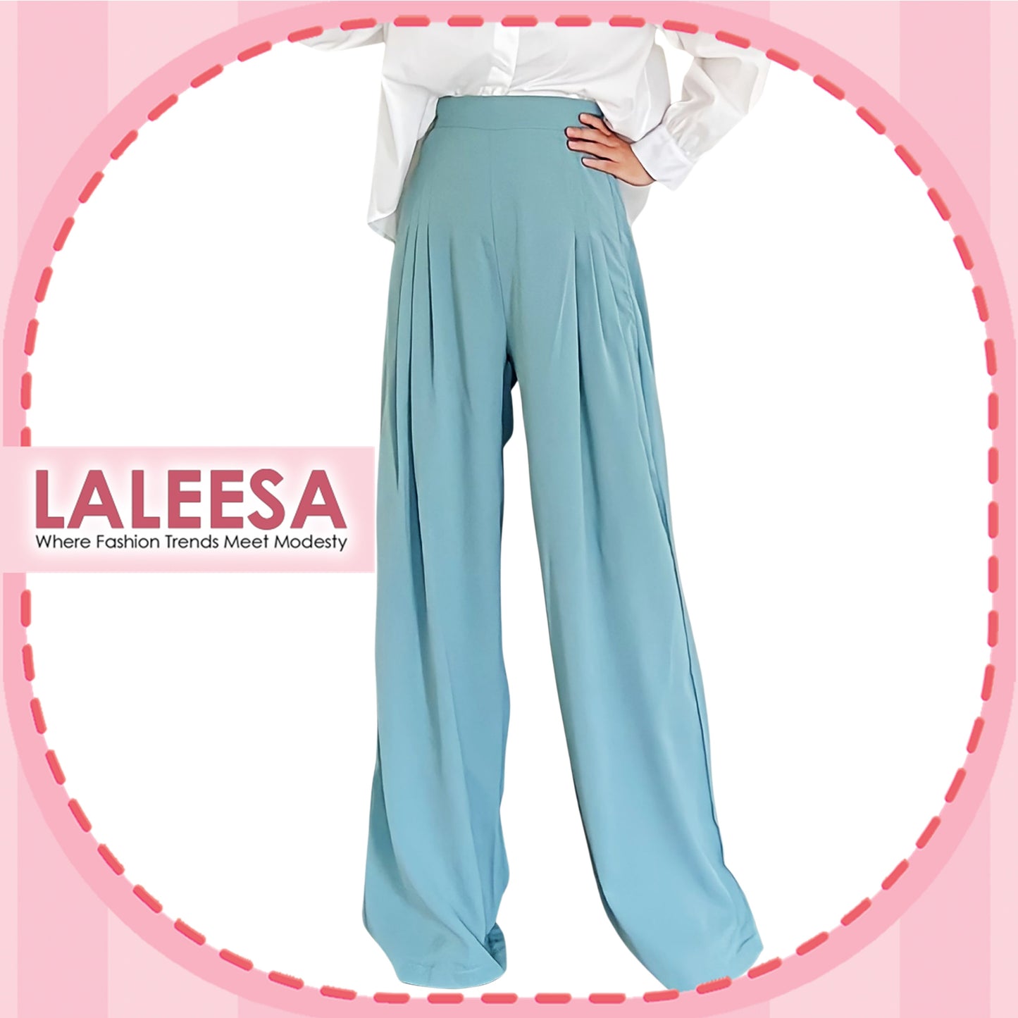 LALEESA Awa Collection BA505565 PANTS NASHWA High Waist Sage Wide Leg Trouser Pants Women Pants Seluar Perempuan