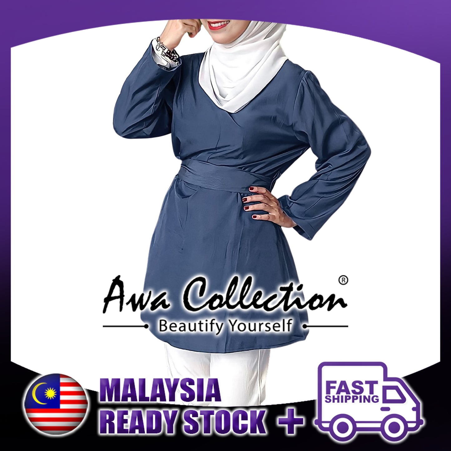 LALEESA Awa Collection TA303371 BLOUSE AFREEDA Plain 3/4 Sleeve Women Bow Blouse Muslimah Blouse Women Blouse