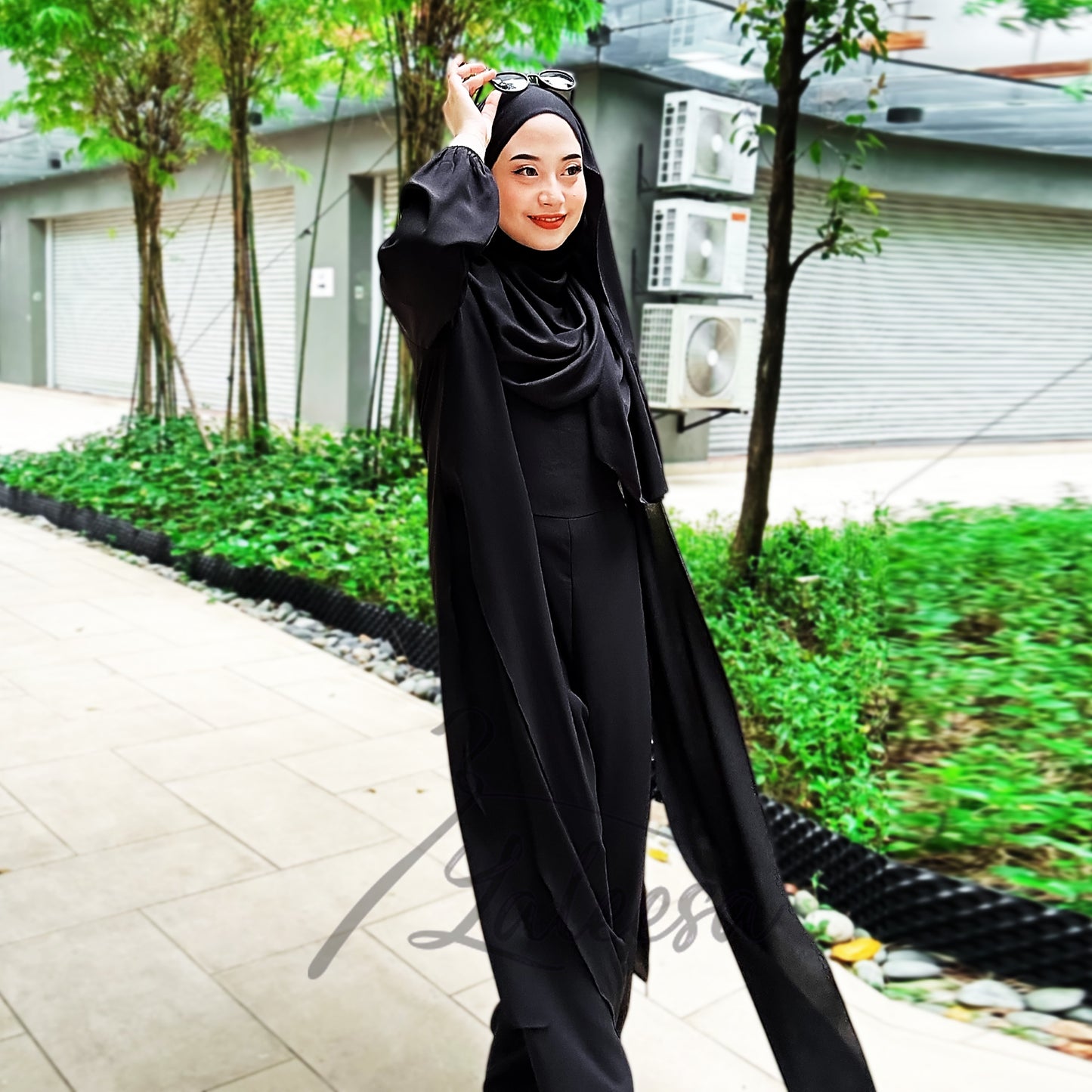 LALEESA (Jumpsuit + Cardigan) SW840820 SET FAYONA 2 Piece Belted Jumpsuit Dress Muslimah Plus Size Baju Raya 2024