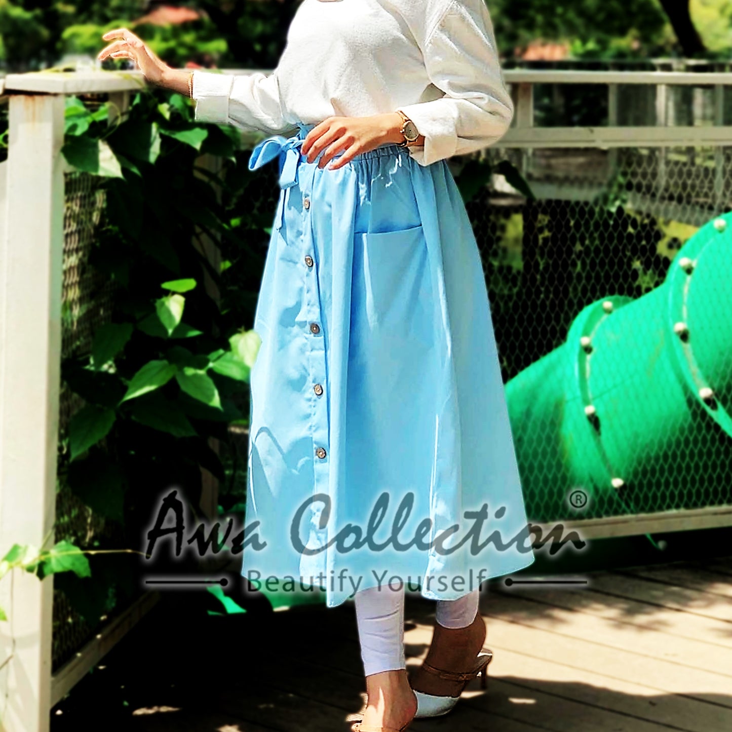 LALEESA Awa Collection BA507547 SKIRT RANIA Button Through Belted Paperbag Skirt Muslimah Skirt Labuh Skirt Pencil