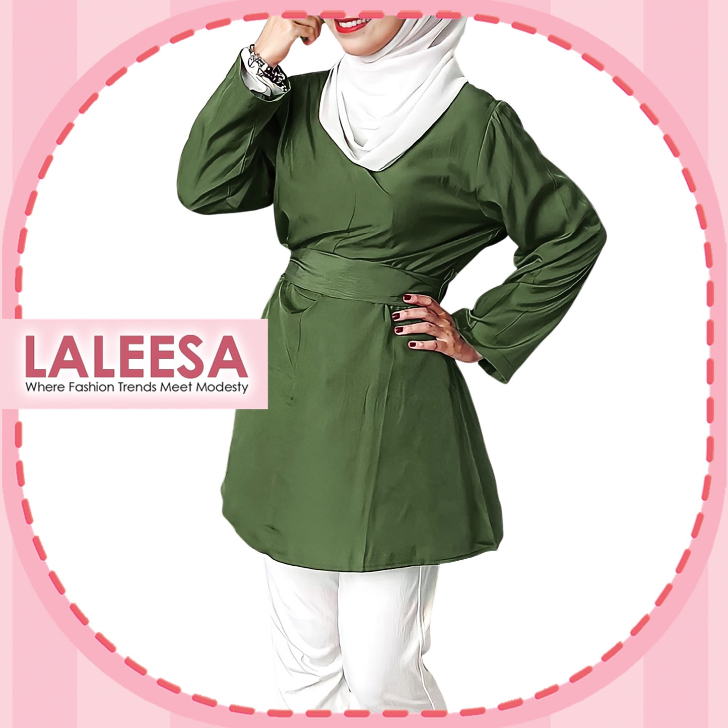 LALEESA Awa Collection TA303371 BLOUSE AFREEDA 3/4 Sleeve Women Bow Blouse Muslimah Blouse Women Blouse Baju Raya 2024