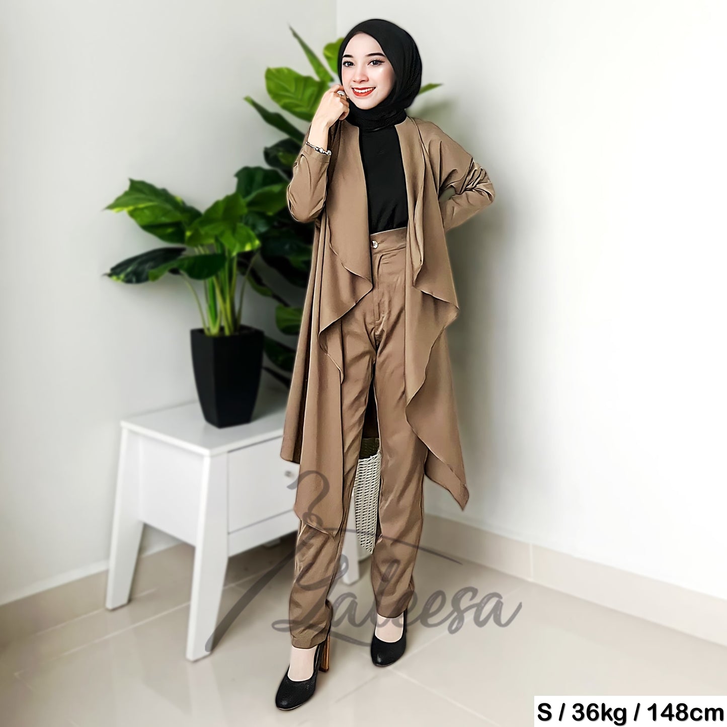 LALEESA (Cardigan + Sleeveless Inner + Pants) SW847834 SET JOYA 3 In 1 Set Wear Jubah Muslimah Plus Size Baju Raya 2024