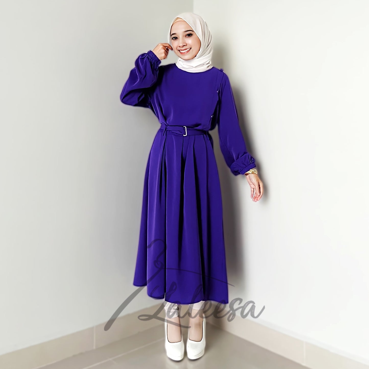 LALEESA TB431428 BLOUSE RABIA Tunic Belt Blouse Muslimah Blouse Women Blouse Baju Muslimah Plus Size Baju Raya 2024