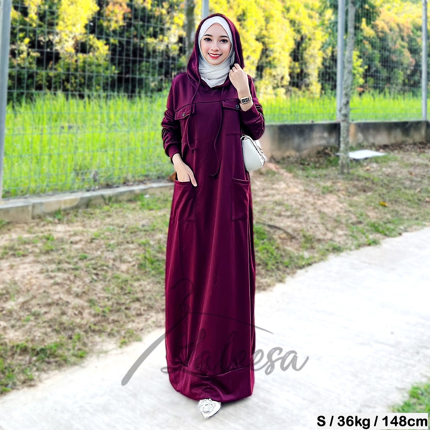 LALEESA DRESS HOODIE POCKET LD277249 <Long Hoodie Series> Long Hoodie Dress Muslimah Dress Woman