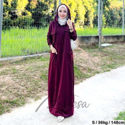 LALEESA DRESS HOODIE POCKET LD277249 <Long Hoodie Series> Long Hoodie Dress Muslimah Dress Woman