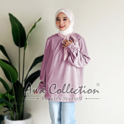 LALEESA Awa Collection TA307335 BLOUSE GHASHIA Satin Blouse Muslimah Blouse Women Blouse Baju Raya 2024