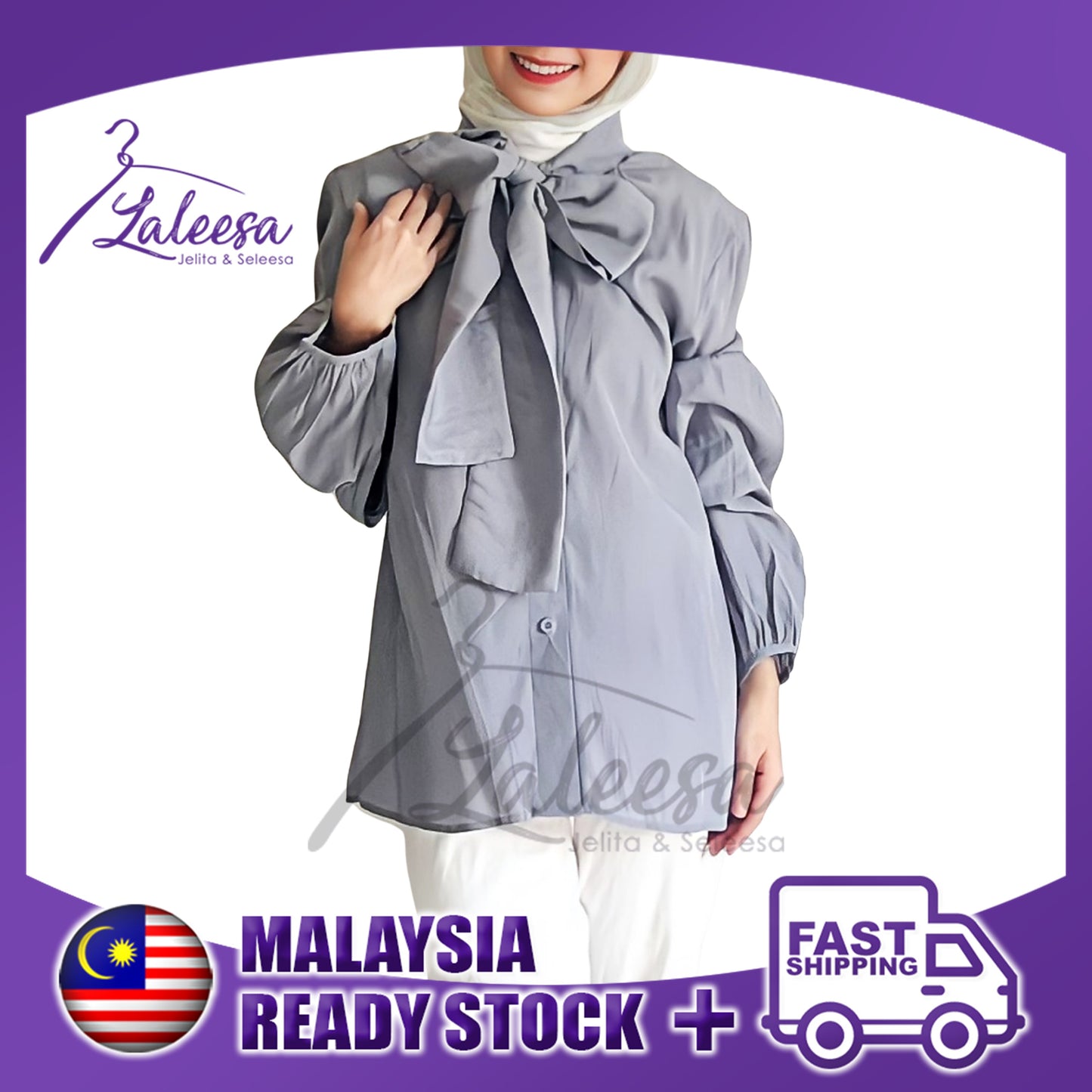 LALEESA BLOUSE RANA TB449439 <BF Friendly Series> Lantern Sleeve Button Blouse Muslimah Blouse Women Blouse Baju Wanita