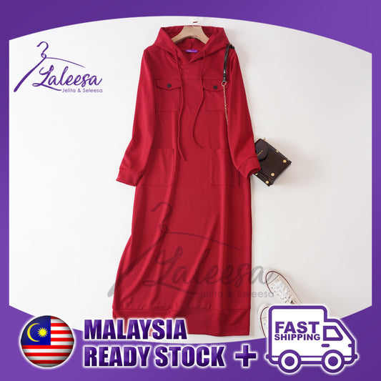 LALEESA DRESS HOODIE POCKET LD277249 <Long Hoodie Series> Long Hoodie Dress Muslimah Dress Women Dress Plus Size Baju Raya 2024