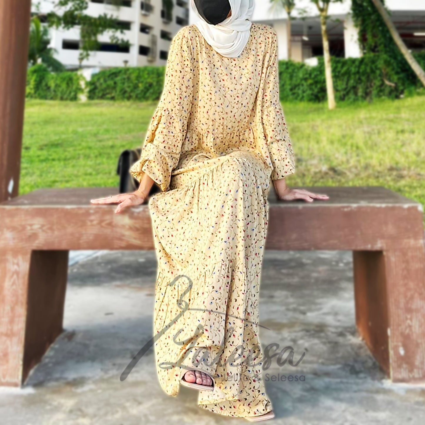 LALEESA LD233154 DRESS BAHA Printed Tiered Long Dress Muslimah Dress Women Dress Abaya Muslimah Baju Muslimah Wanita