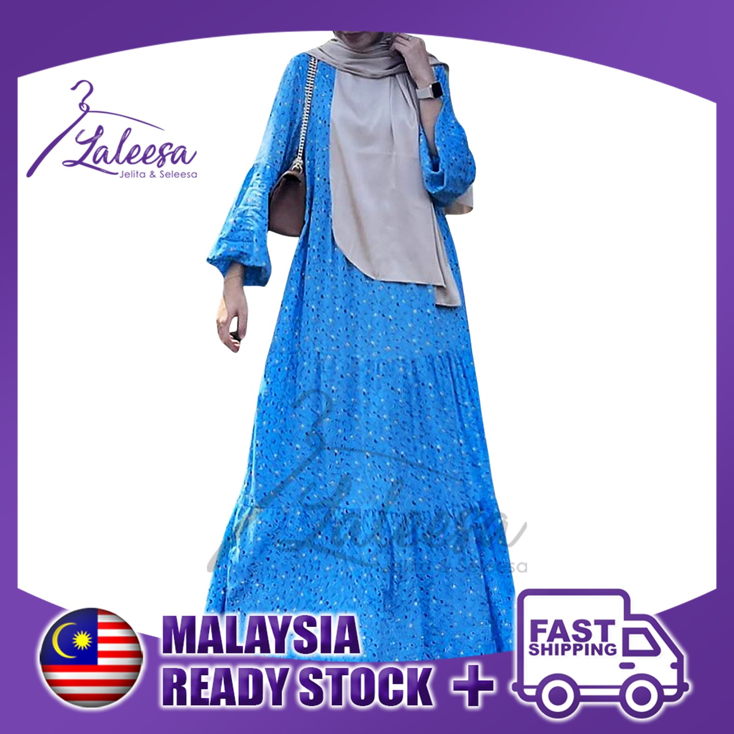 LALEESA LD233154 DRESS BAHA Printed Tiered Long Dress Muslimah Dress Women Dress Abaya Muslimah Baju Muslimah Wanita