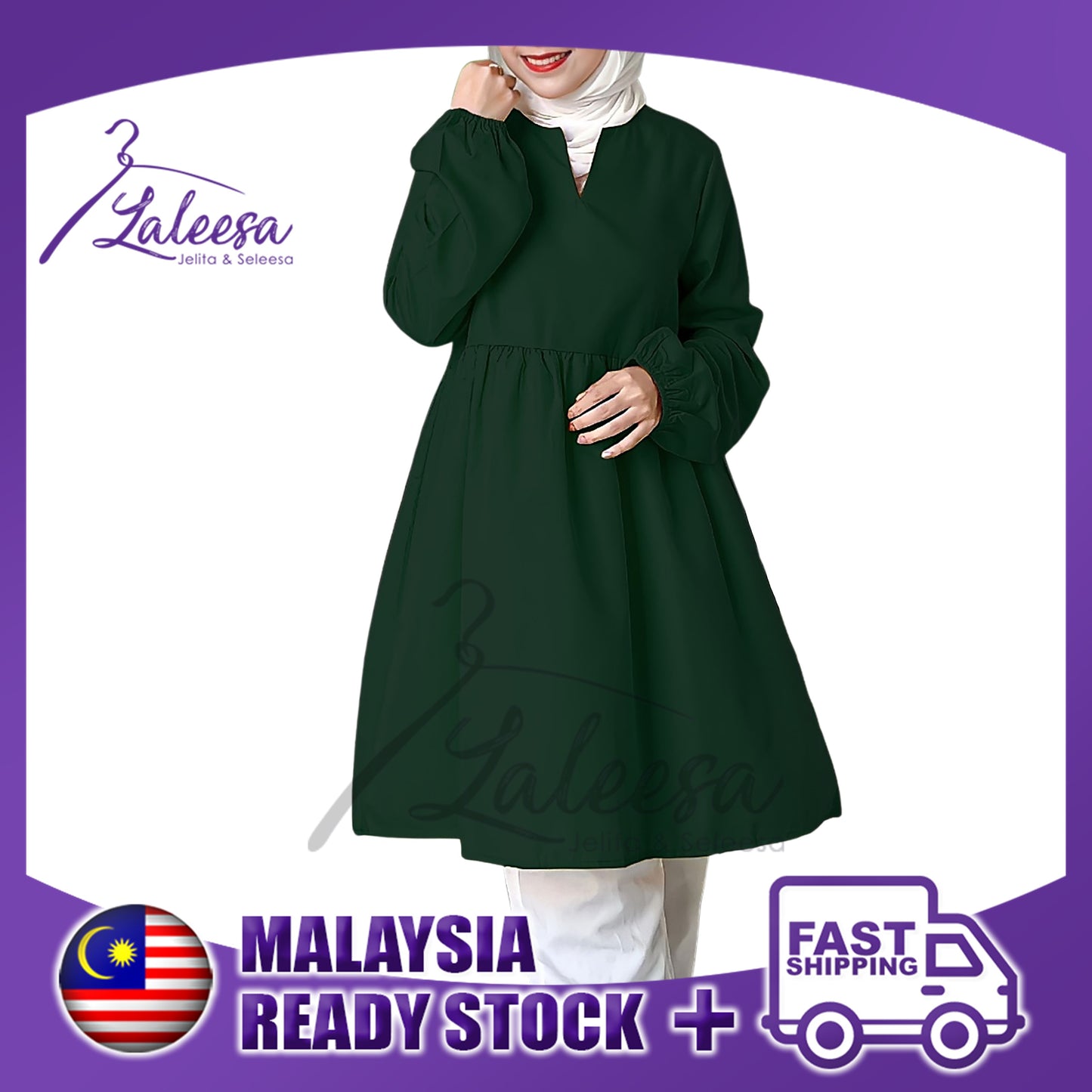 LALEESA LD275295 DRESS TAHANI High Waist V Neck Mini Dress Muslimah Dress Women Dress Jubah Muslimah Jubah Abaya Dress