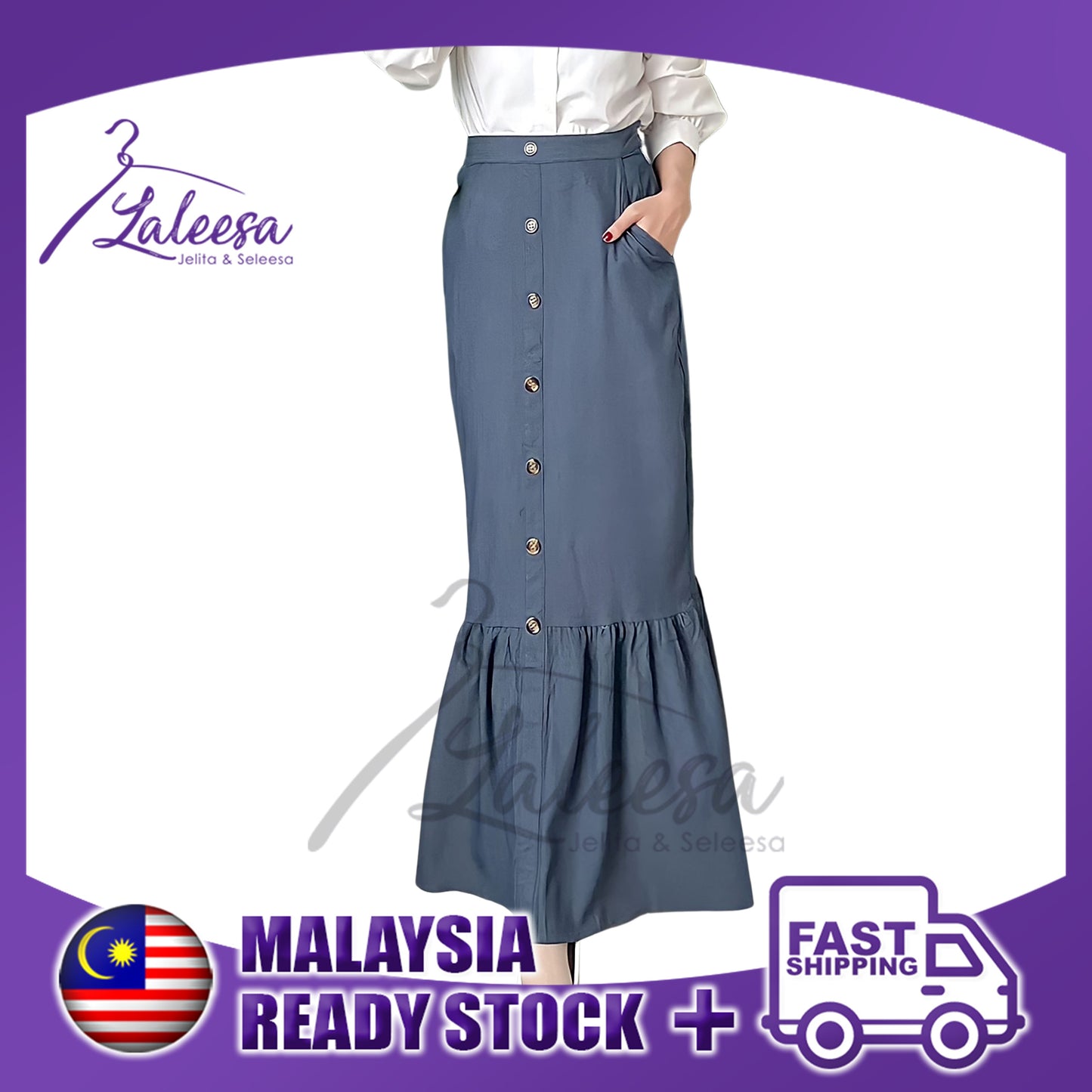 LALEESA PS655695 SKIRT RABITA Denim Hem Skirt Muslimah Skirt Labuh Skirt Pencil Skirt Kembang Baju Raya 2023