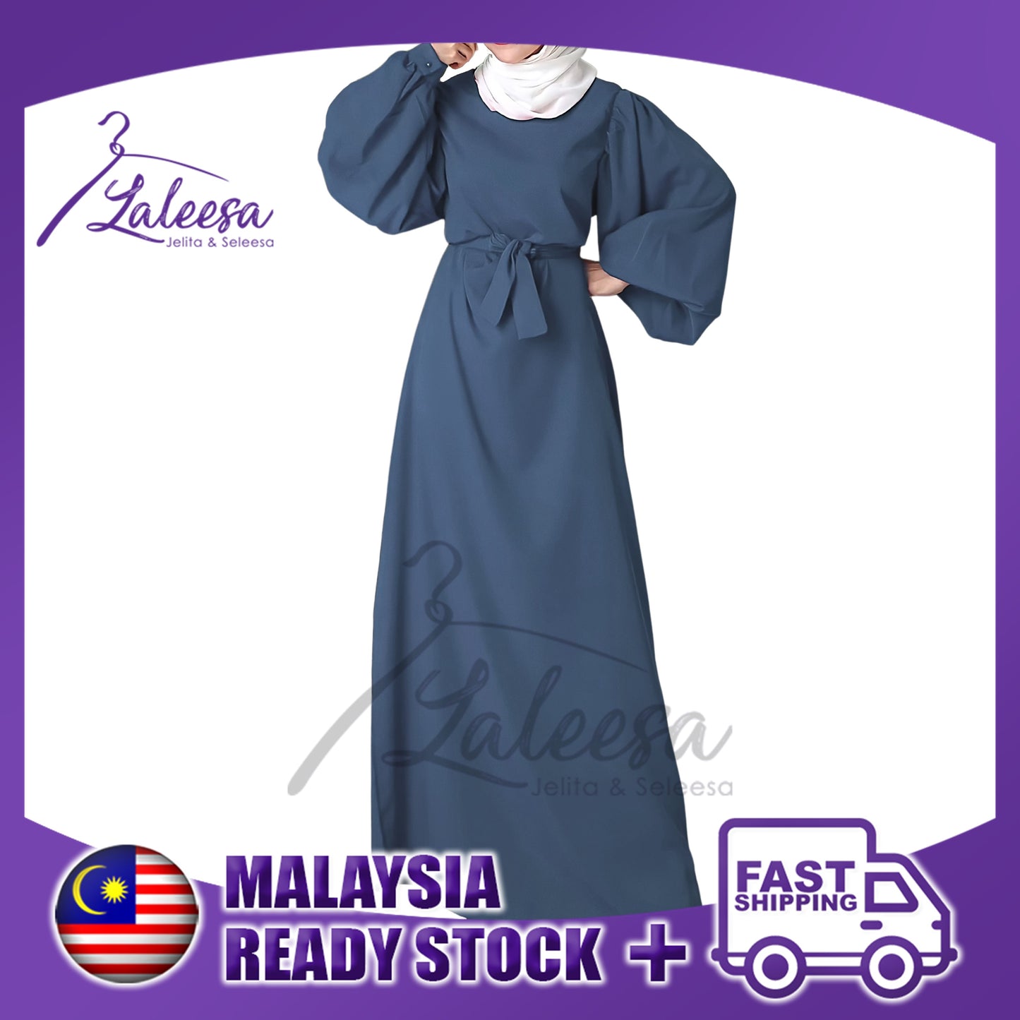 LALEESA LD245255 DRESS BISMA Vintage Solid Puff Sleeve Long Dress Muslimah Dress Women Dress Jubah Muslimah
