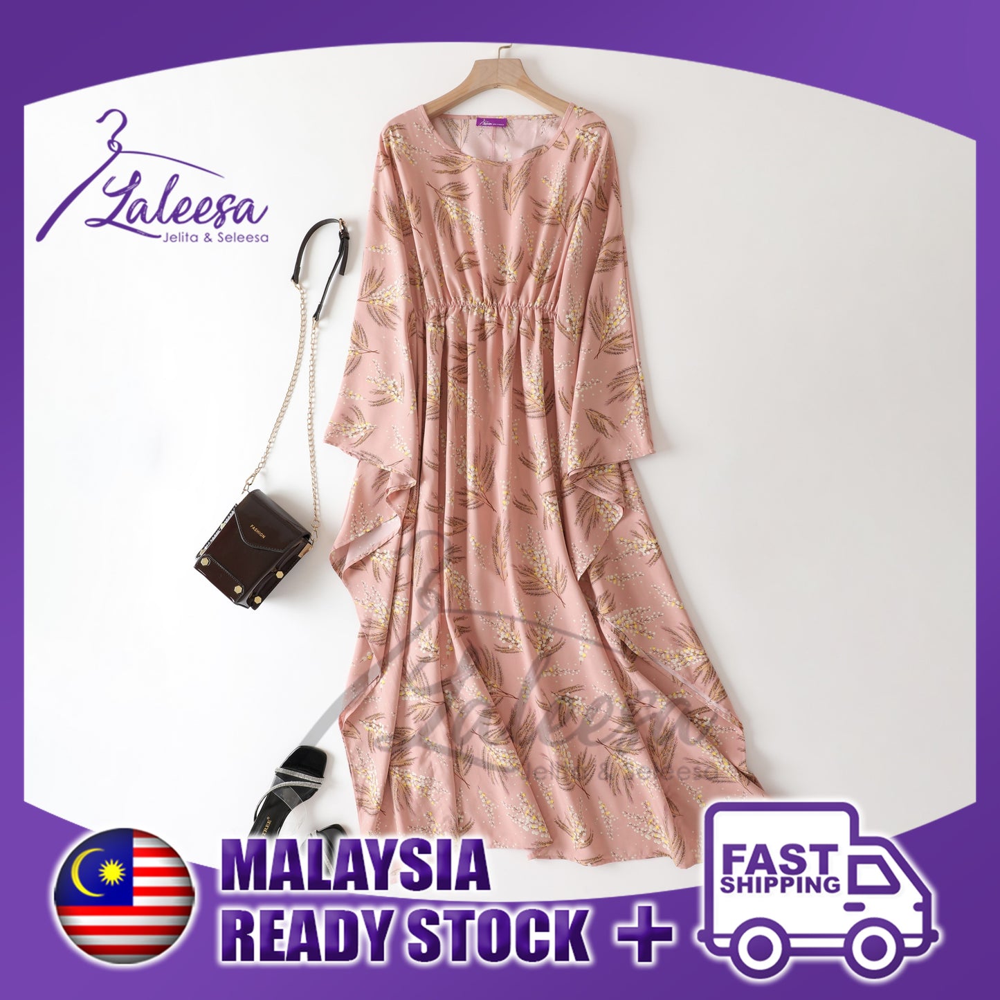 LALEESA LD282294 DRESS LAILA (Free Size) Elastic Waist Floral Printed Kaftan Dress Muslimah Dress Women Dress Maxi