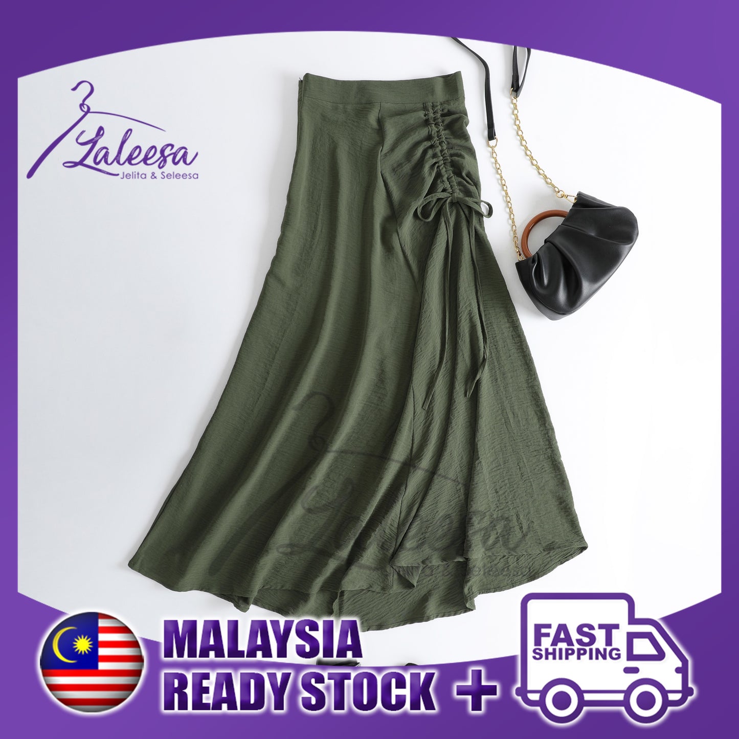 LALEESA SKIRT WAHEEDA PS659639 <Ironless Series> (Ironless) 2 Way Wear Plicated Drawstring Skirt Muslimah Skirt Labuh