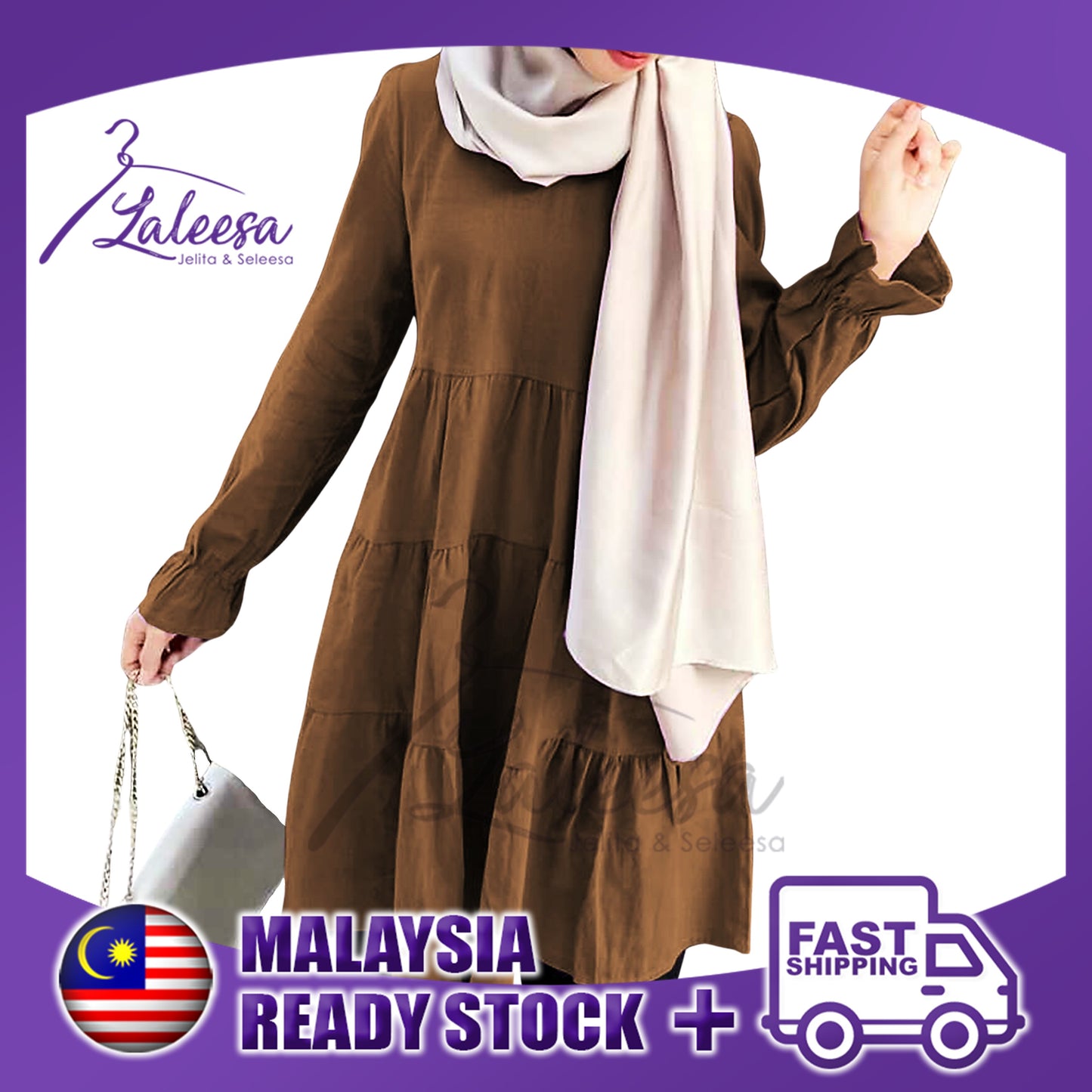 LALEESA BLOUSE NASHA TB423123 Plain Color Pleated Blouse Muslimah Blouse Women Blouse Baju Muslimah Baju Perempuan