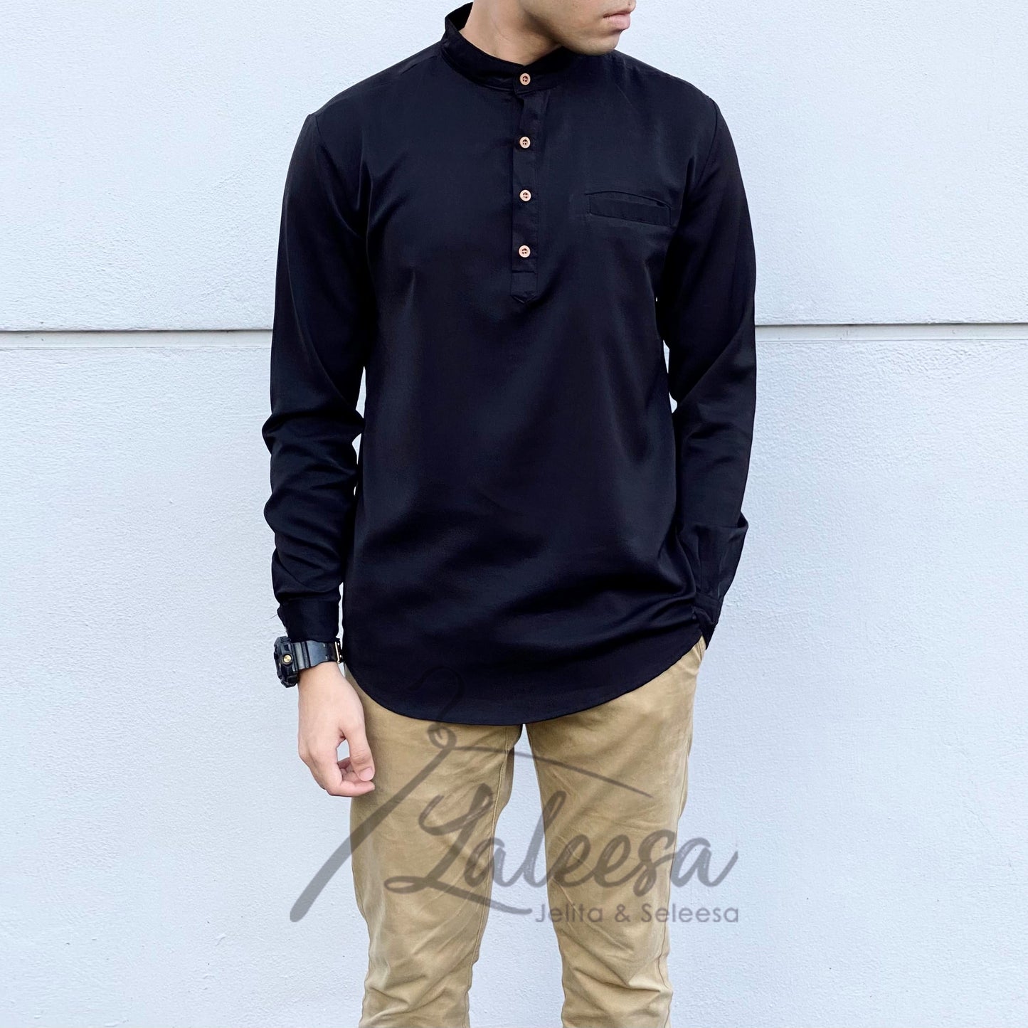 Plain Kurta Lelaki (Slim Fit) Baju Berkolar Casual Formal Men Shirt Men Baju Lelaki Baju Raya 2024