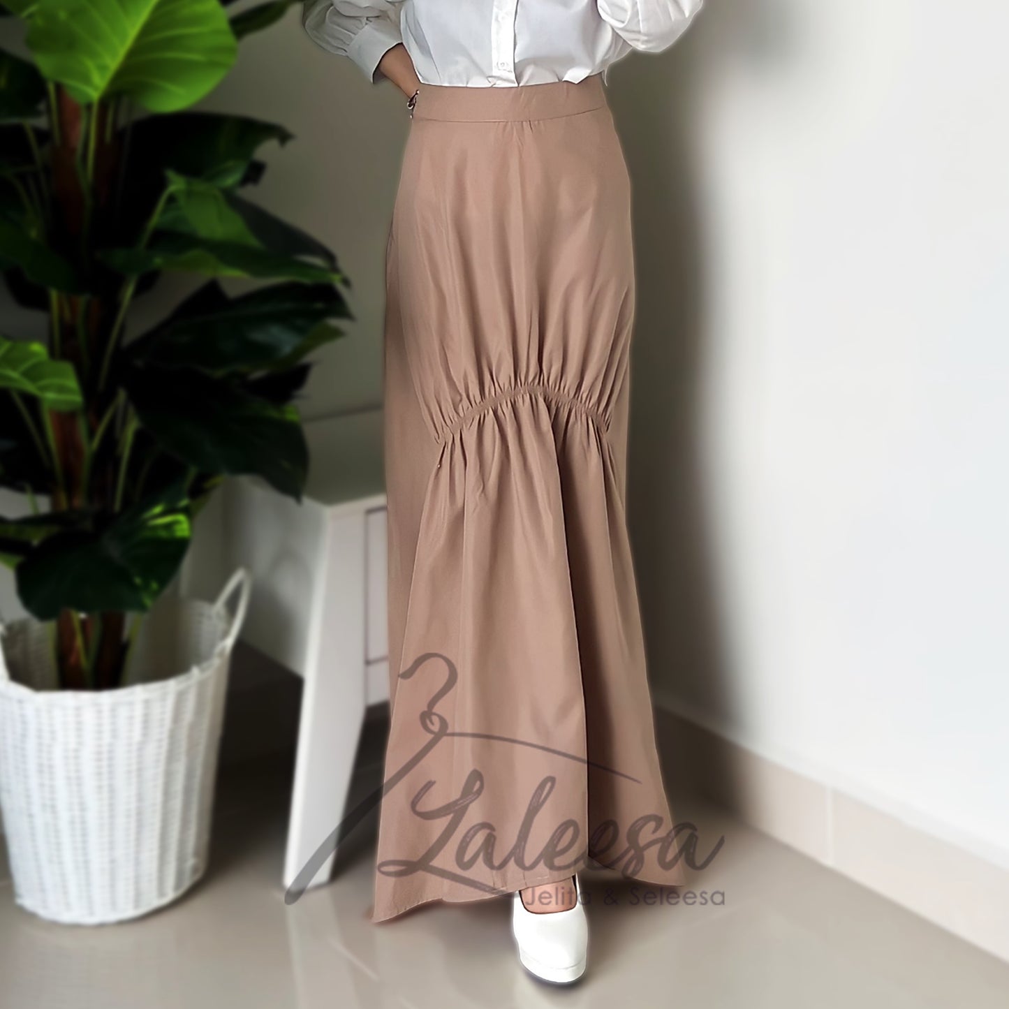 LALEESA PS662662 SKIRT BAHIYA Cotton High Elastic Waist Flowy A Line Long Skirt Muslimah Skirt Labuh Skirt Pencil