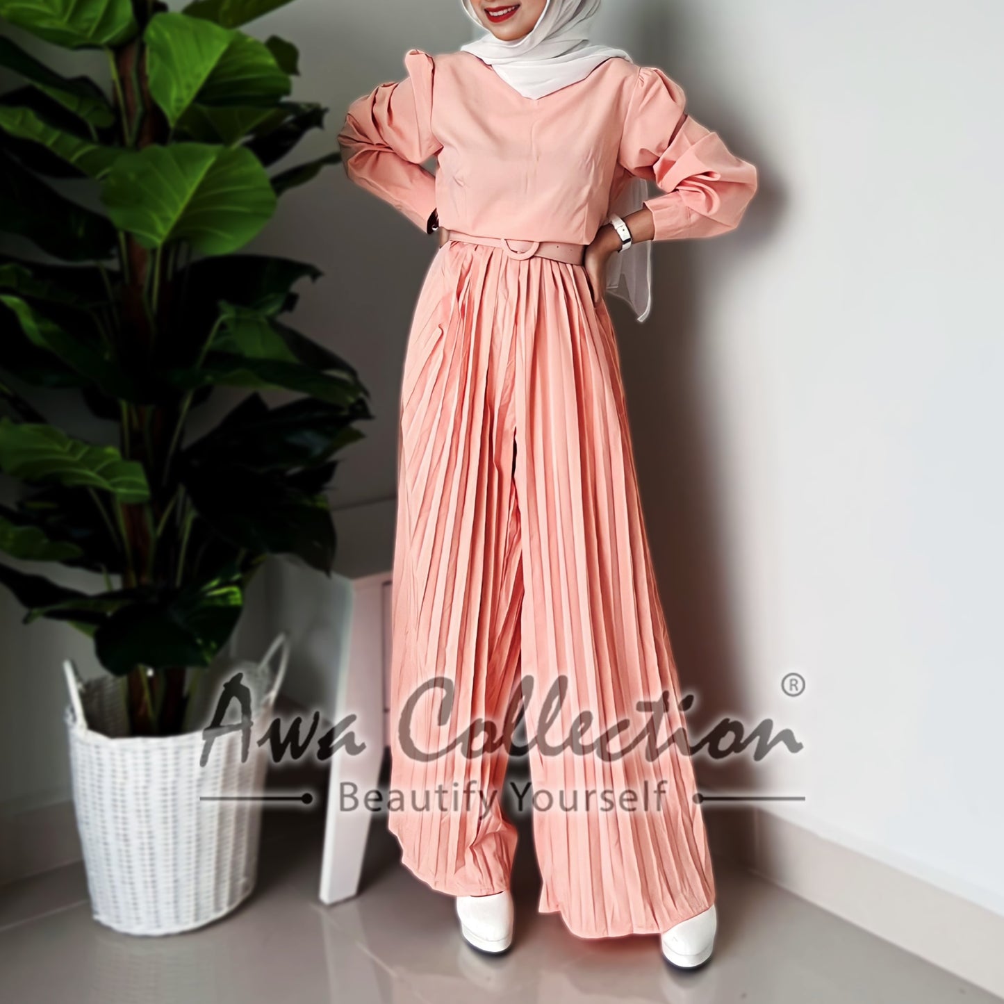 LALEESA Awa Collection SA703772 SET BARSA Pleated Rompers Jumpsuit Dress Muslimah Dress Women Dress Baju Raya 2024