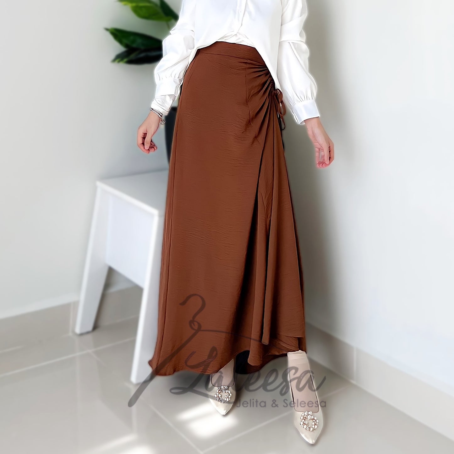 LALEESA SKIRT WAHEEDA PS659639 <Ironless Series> (Ironless) 2 Way Wear Plicated Drawstring Skirt Muslimah Skirt Labuh