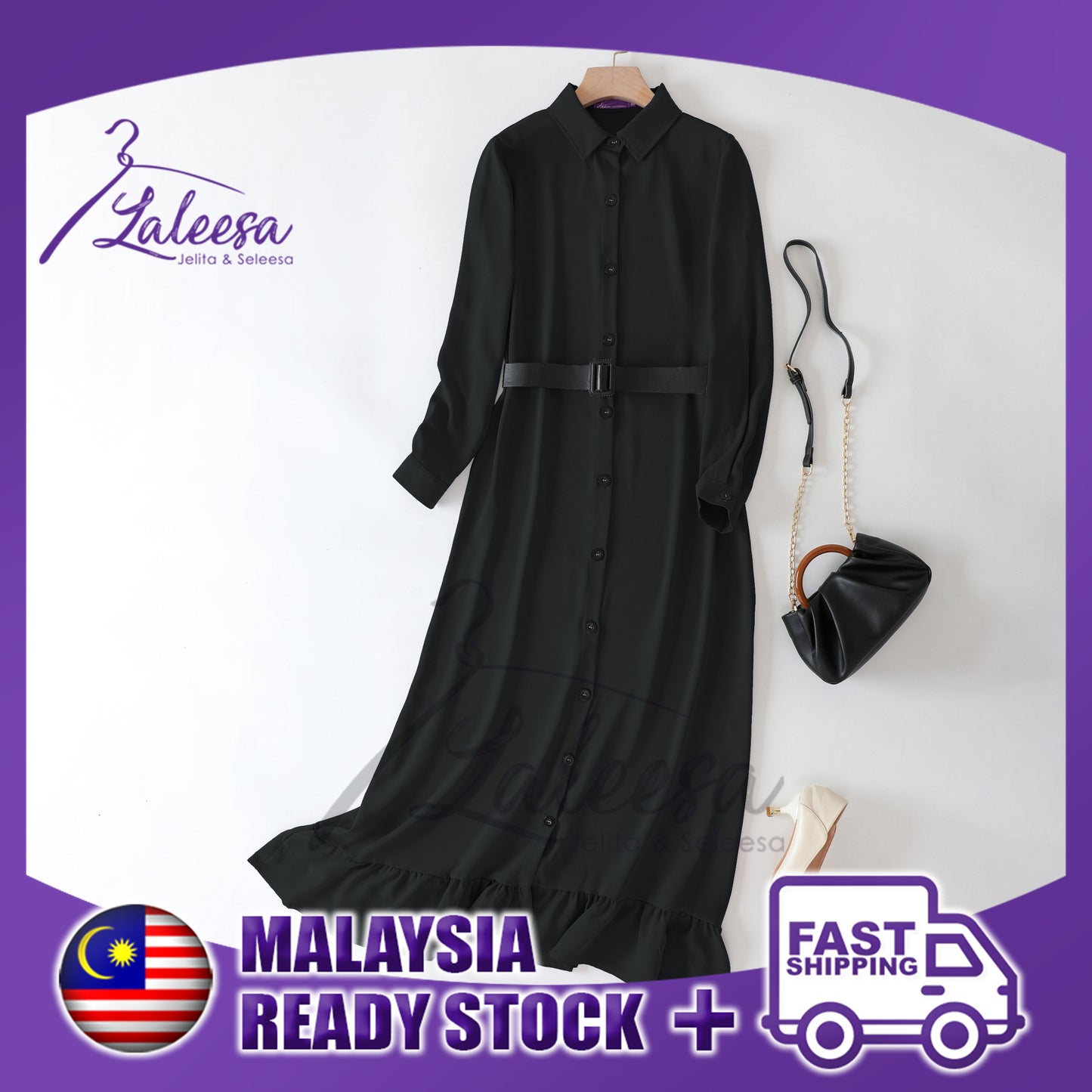 LALEESA DRESS ZARINA LD265253 <BF Friendly Series> (With Belt) Button Down Ruffled Hem Dress Muslimah Dress Women Dress