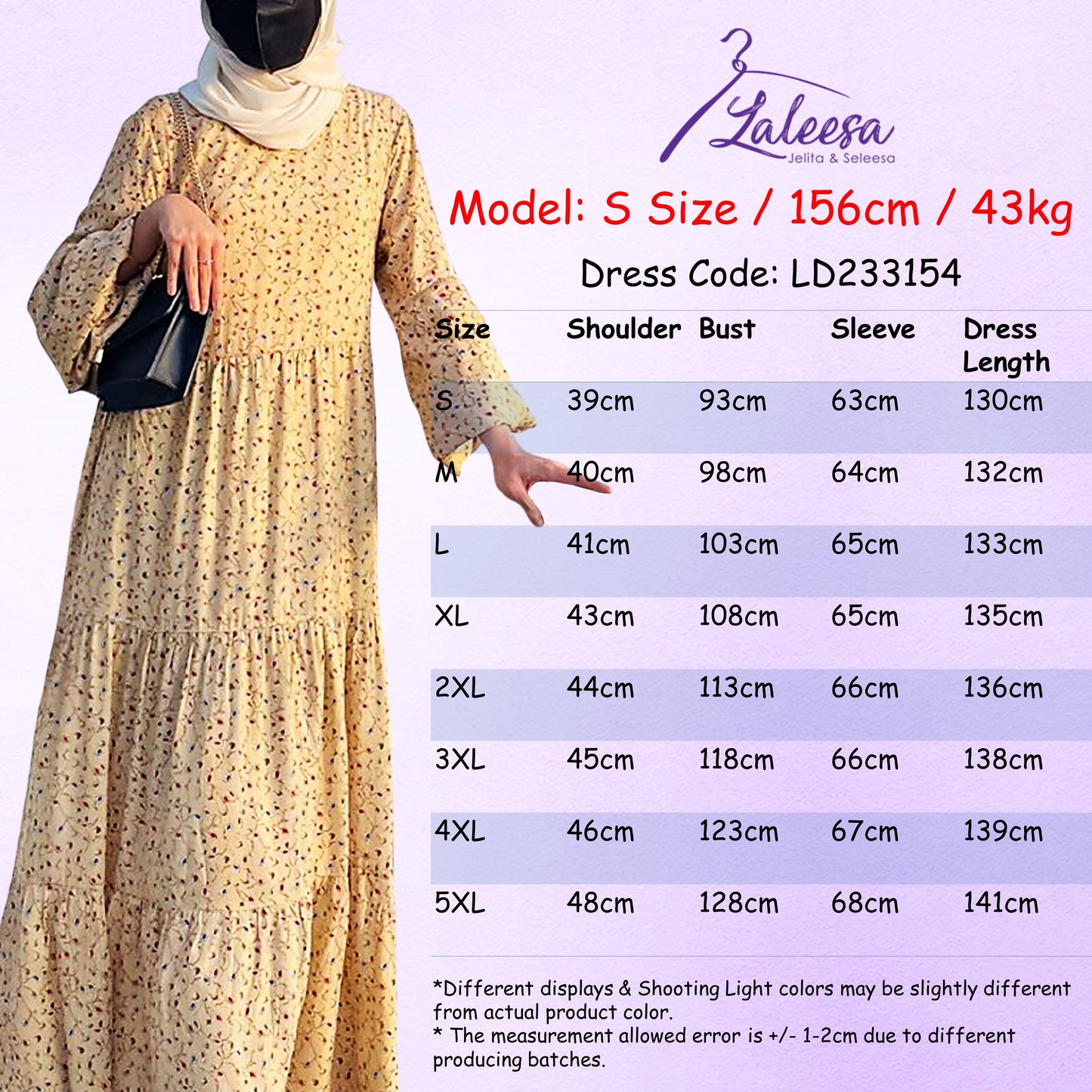 LALEESA LD233154 DRESS BAHA Printed Tiered Long Dress Muslimah Dress Women Dress Abaya Plus Size Baju Raya 2024