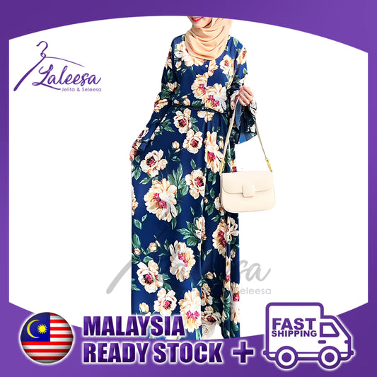 LALEESA (Blouse + Skirt) SW842805 SET HARISA Floral Printed Button Top & Long Skirt Set Wear Blouse Muslimah Blouse