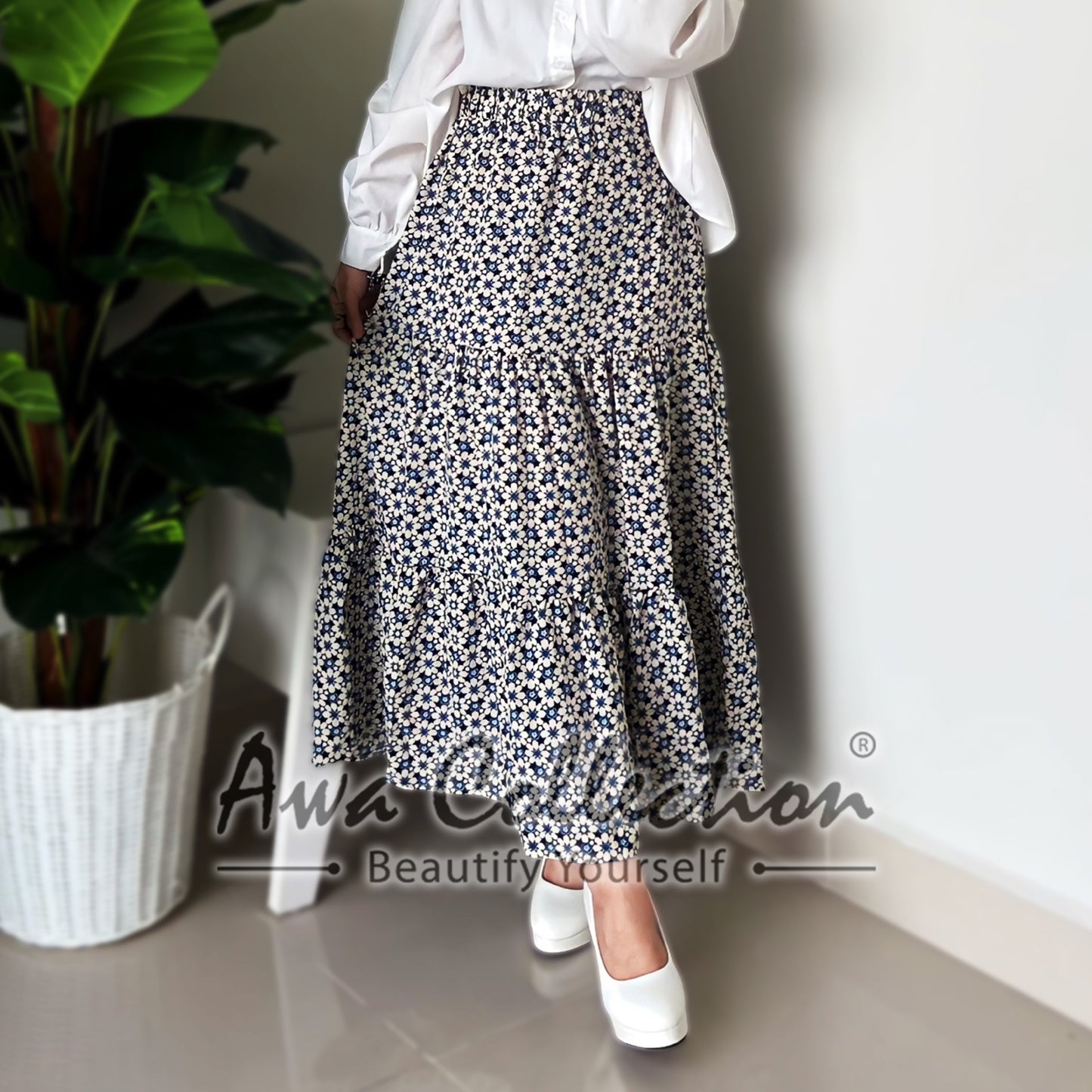 LALEESA Awa Collection BA506556 SKIRT QAIFA Casual Pleated Tiered Skirt Muslimah Skirt Labuh Skirt Pencil Skirt