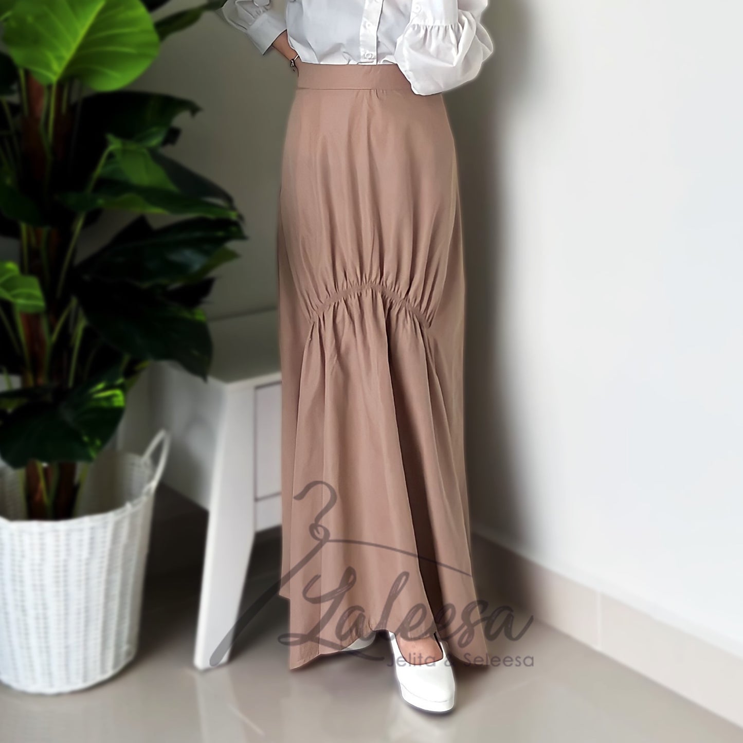 LALEESA PS662662 SKIRT BAHIYA Cotton High Elastic Waist Flowy A Line Long Skirt Muslimah Skirt Labuh Skirt Pencil