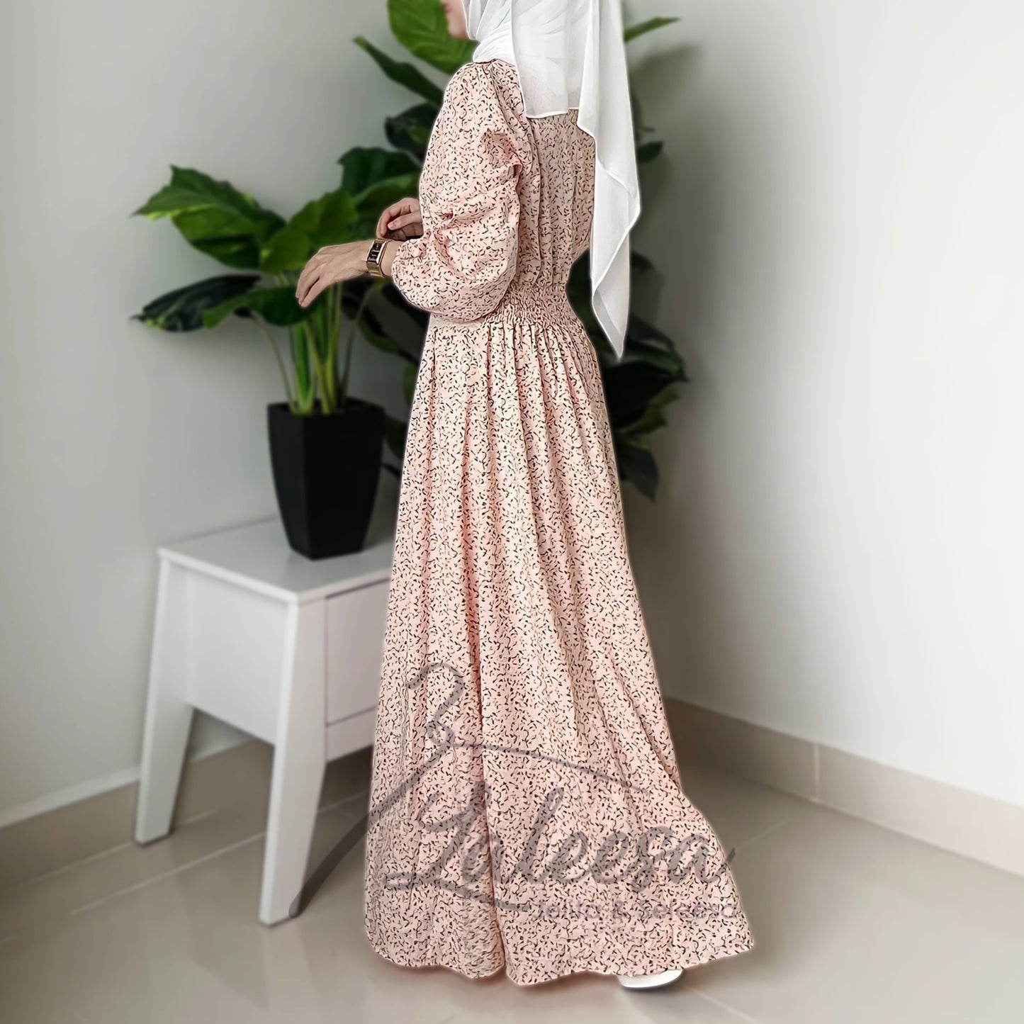 LALEESA LD261219 DRESS SAKINA Elegant Printed Floral Long Dress Muslimah Dress Women Dress Maxi Dress Abaya Muslimah