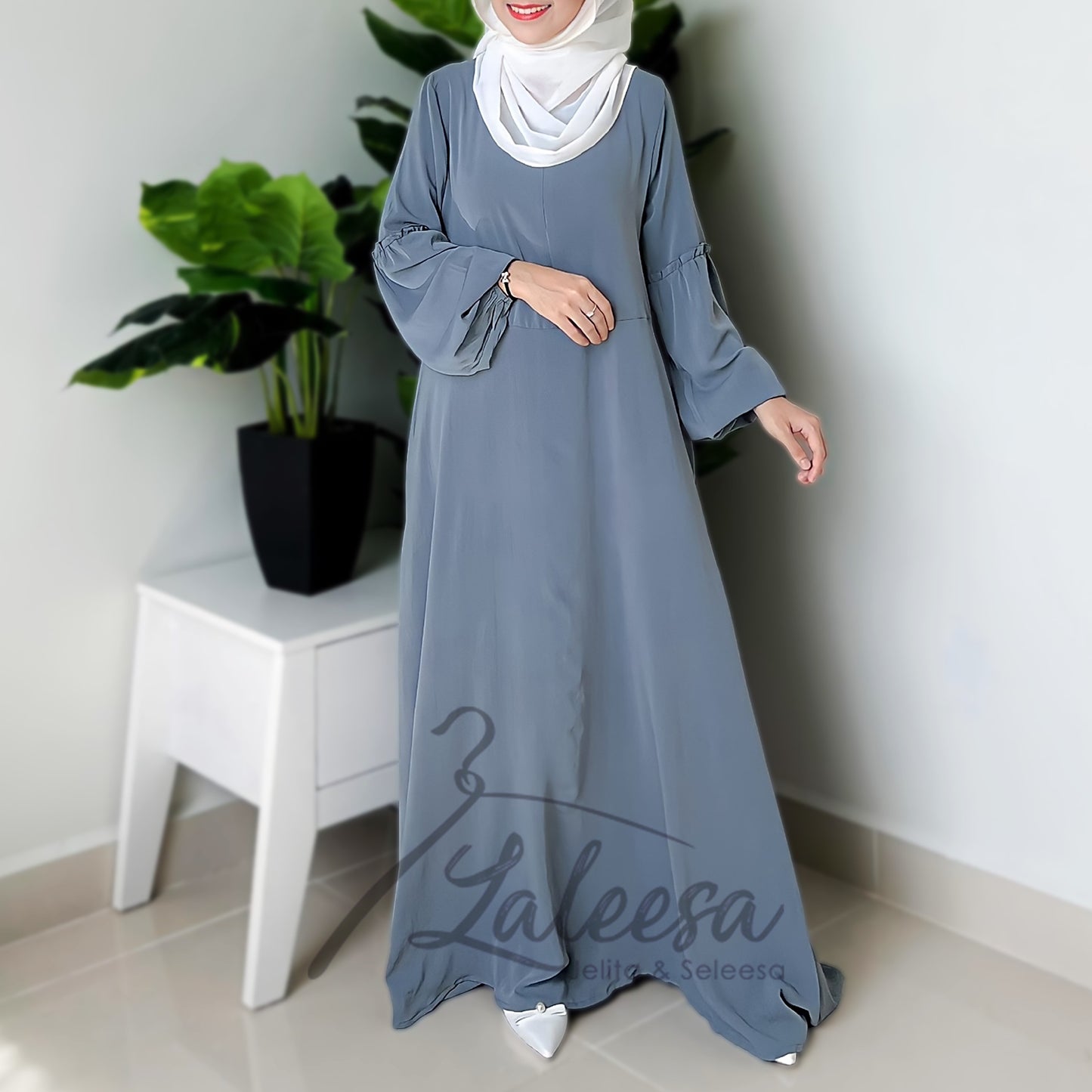 LALEESA DRESS DIYA LD269297 <BF Friendly Series> Plain Color Front Zipper Belted Long Dress Muslimah Dress Women Dress