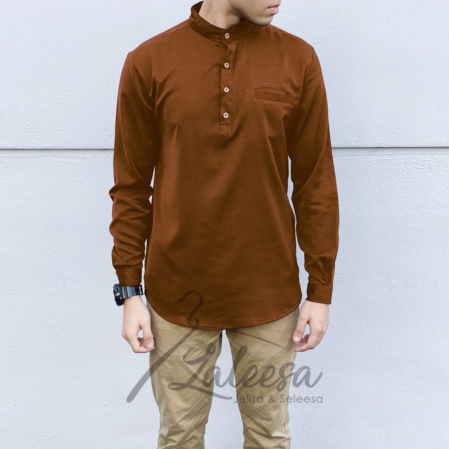 Plain Kurta Lelaki (Slim Fit) Baju Berkolar Casual Formal Men Shirt Men Baju Lelaki Baju Raya 2024