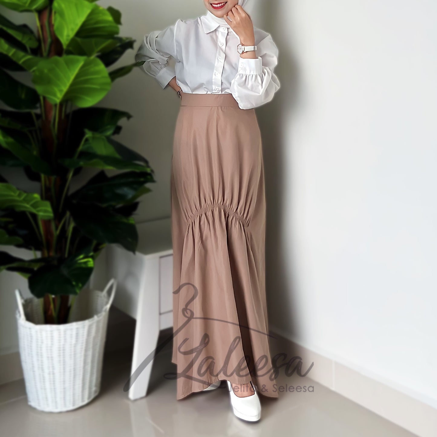 LALEESA PS662662 SKIRT BAHIYA Cotton High Elastic Waist Flowy A Line Long Skirt Muslimah Skirt Labuh Skirt Pencil