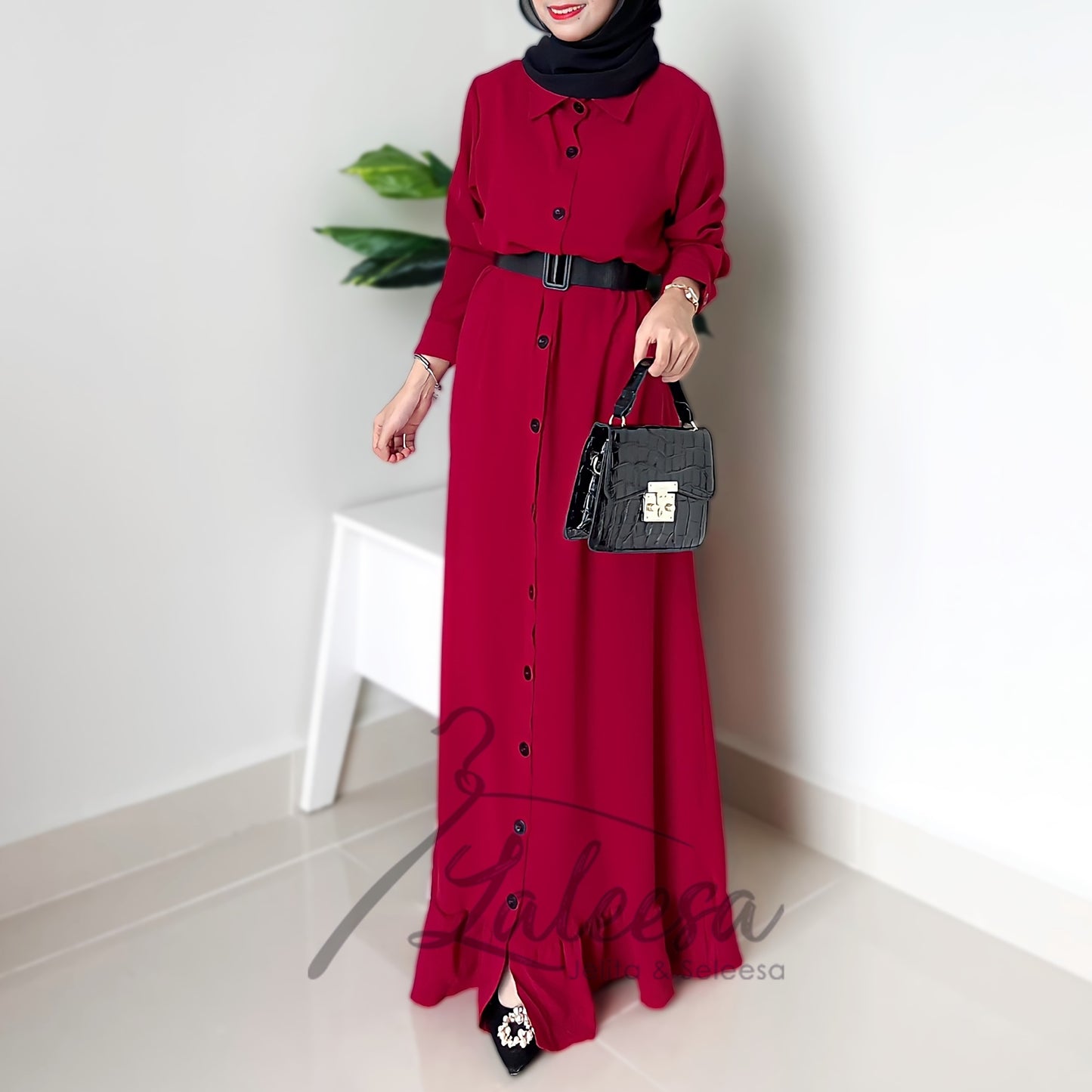 LALEESA DRESS ZARINA LD265253 <BF Friendly Series> (With Belt) Button Down Ruffled Hem Dress Muslimah Dress Women Dress
