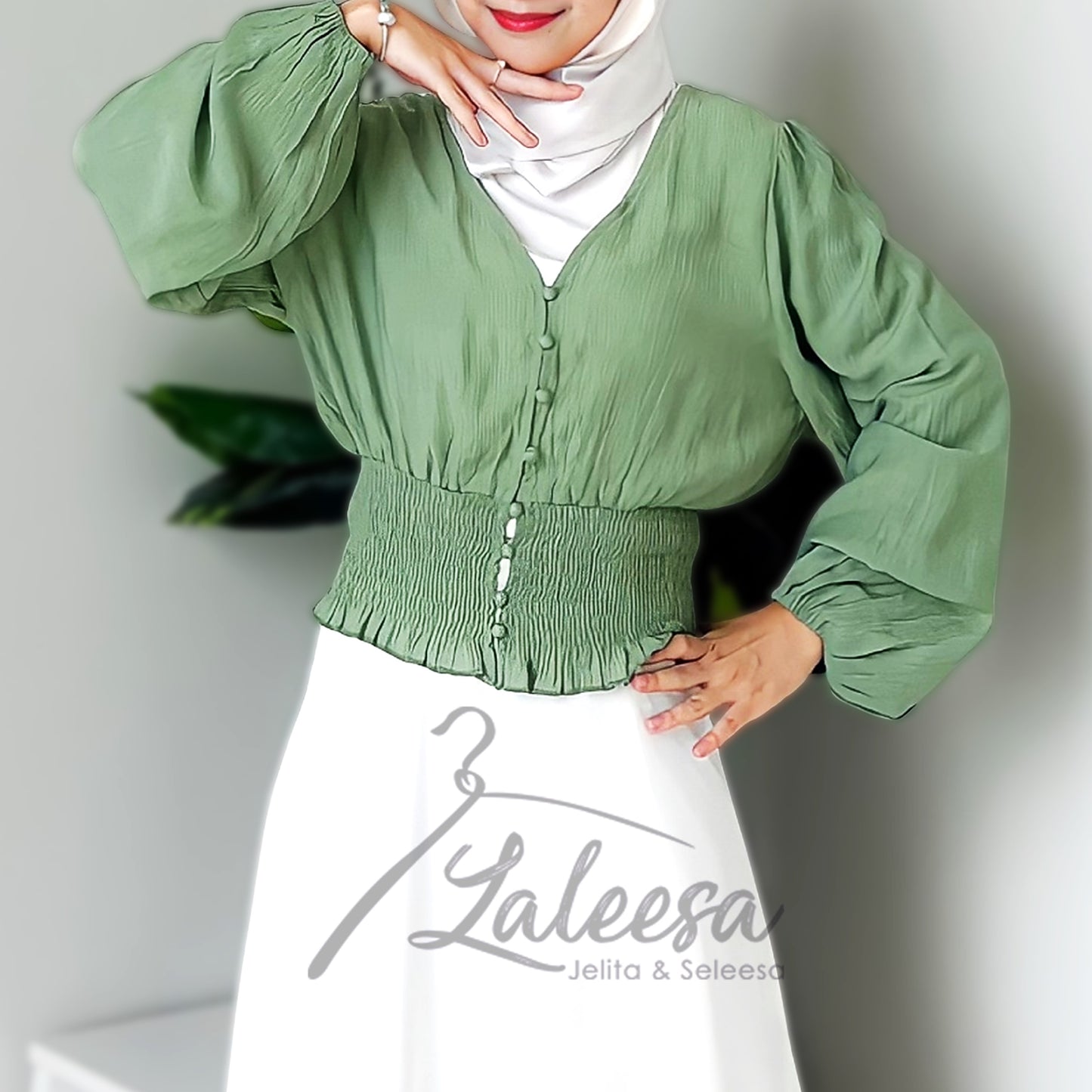LALEESA TB444451 BLOUSE HANI V-Neck Blouse Muslimah Blouse Women Blouse Plus Size Baju Raya 2024