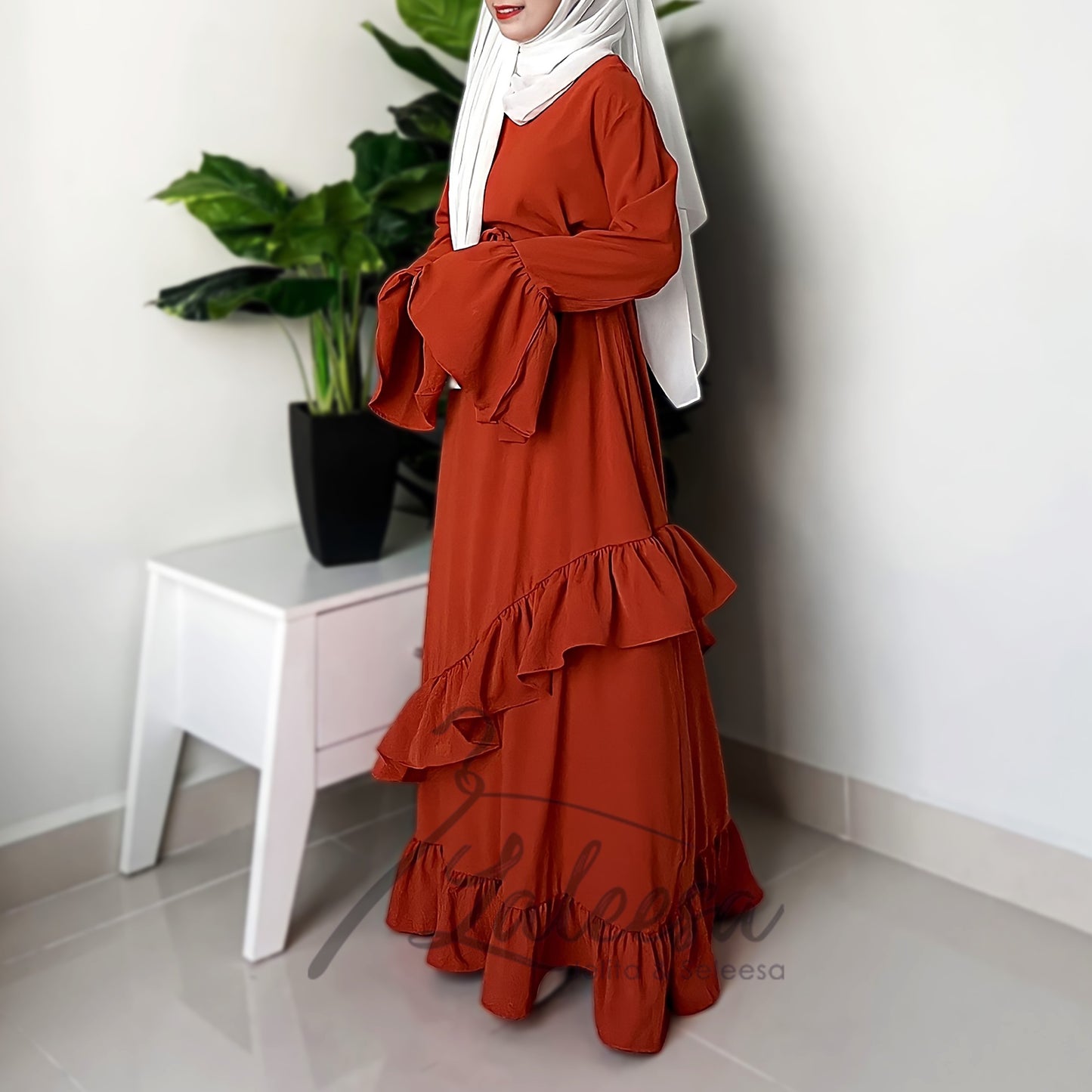 LALEESA LD292274 DRESS WAFA Patchwork Pleated Ruffle Hem Dress Muslimah Dress Women Dress Jubah Muslimah Jubah Abaya