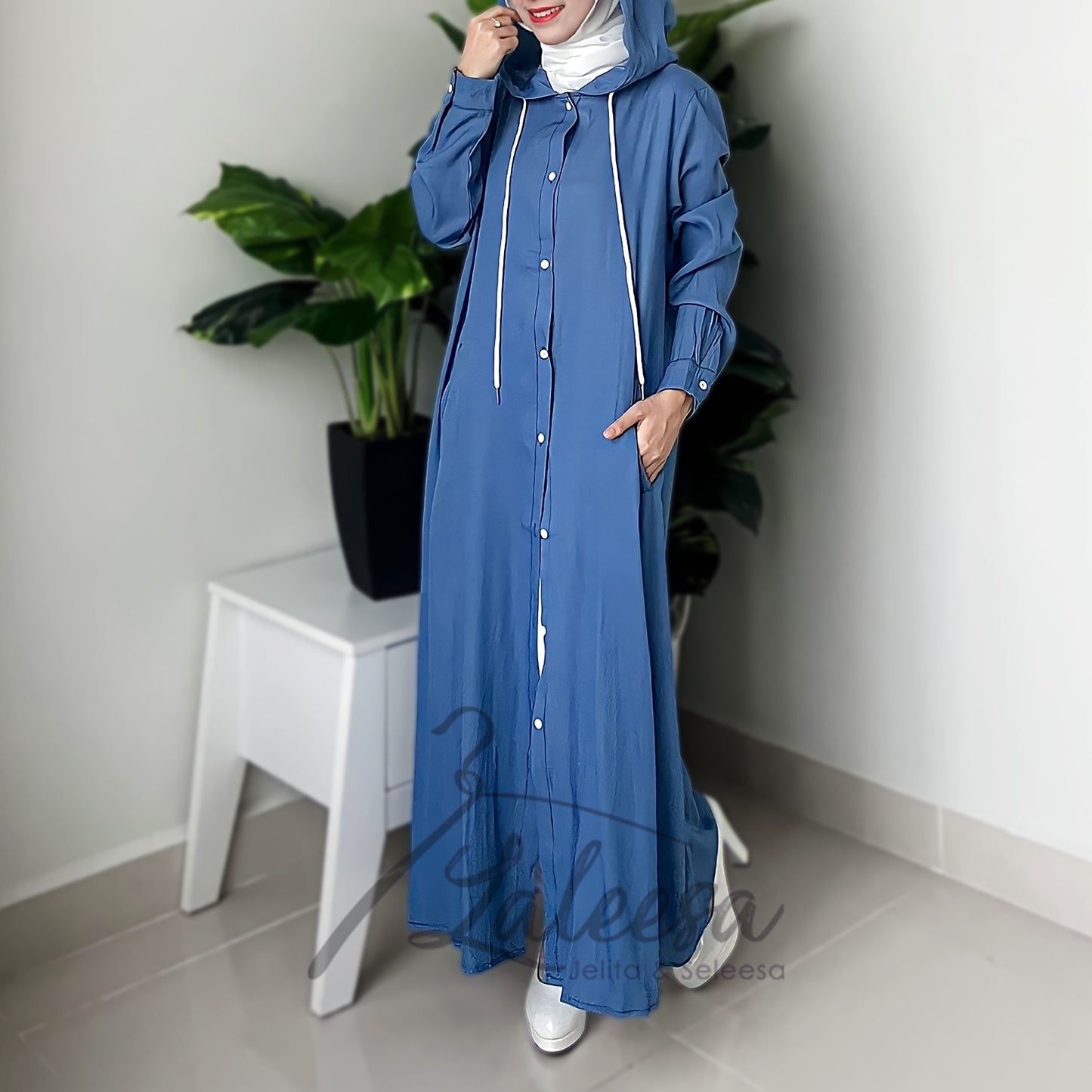 LALEESA LD255253 Jeans Hooded Hoodie Dress Long Dress Muslimah Dress Women Dress Maxi Dress Abaya Muslimah Baju Muslimah