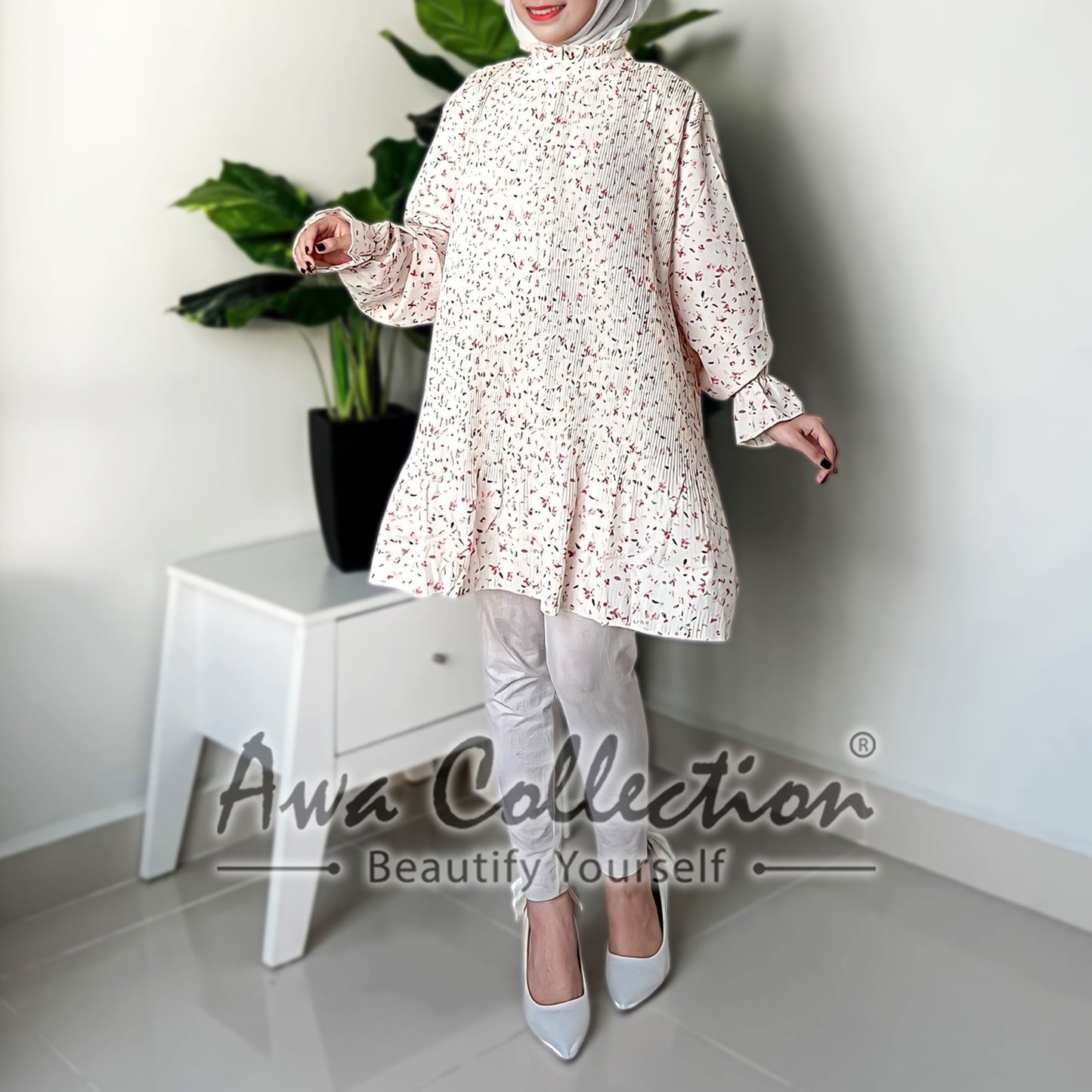 LALEESA Awa Collection TA310308 BLOUSE JOINDAH Floral Printed PLEATED Top Blouse Muslimah Blouse Women Blouse