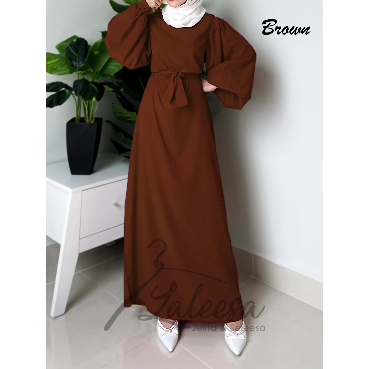 LALEESA LD245255 DRESS BISMA Vintage Solid Puff Sleeve Long Dress Muslimah Dress Women Dress Jubah Muslimah