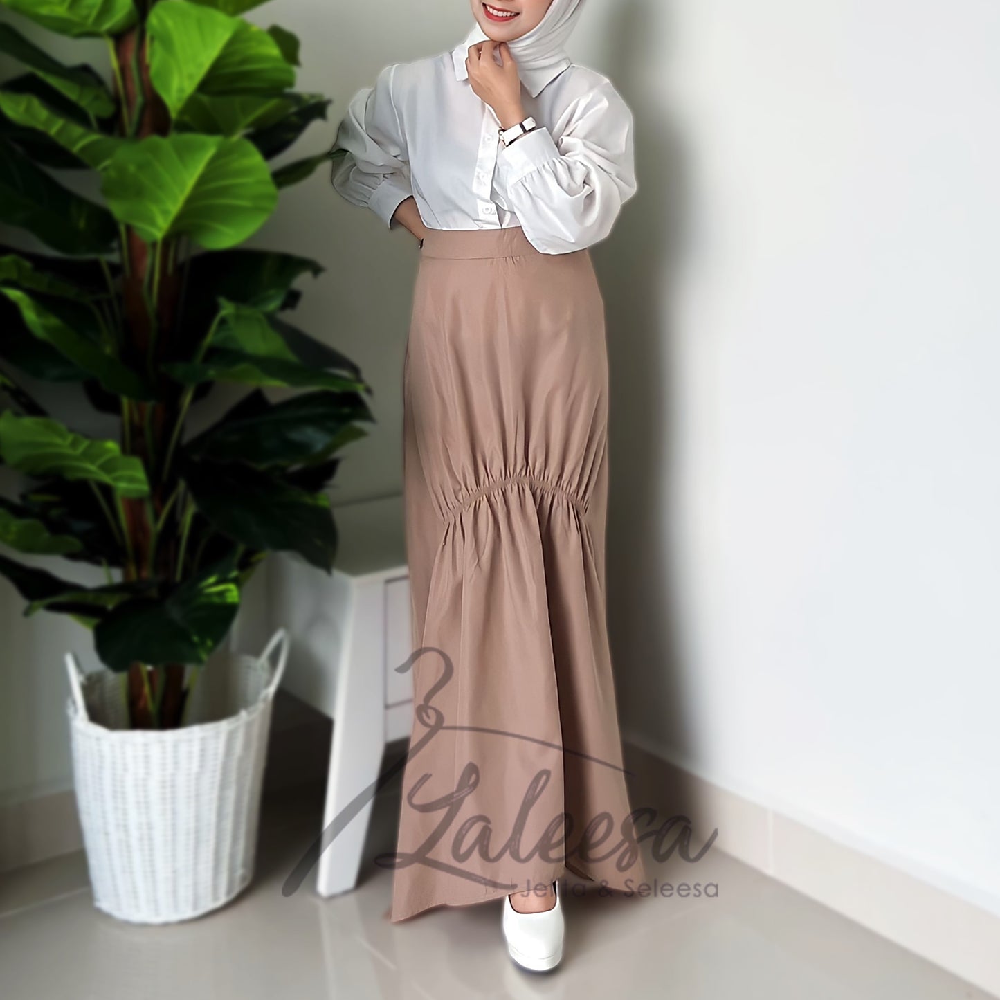 LALEESA PS662662 SKIRT BAHIYA Cotton High Elastic Waist Flowy A Line Long Skirt Muslimah Skirt Labuh Skirt Pencil
